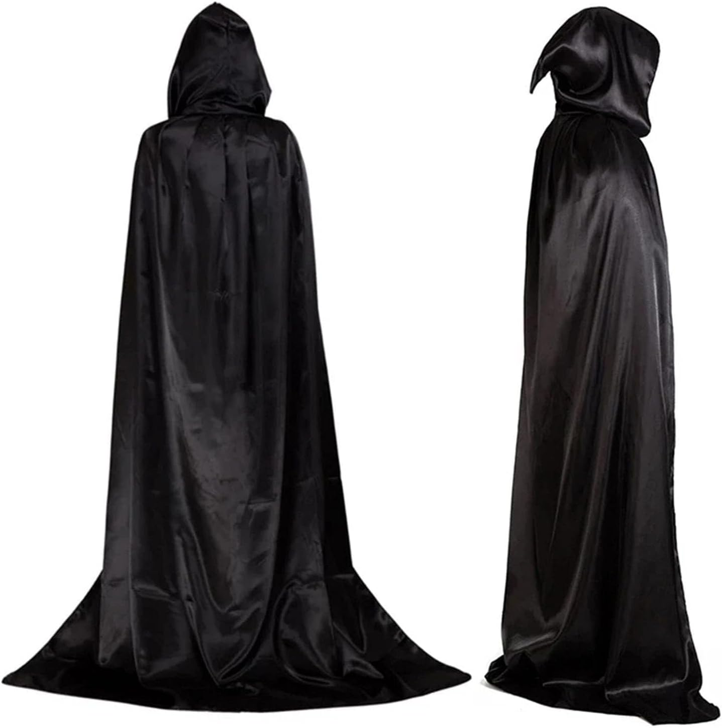 4 Piece Grim Reaper Costume Adult, Black Hooded Cloak Duty Ghost Mask Skeleton Gloves Scythe Vampire Scary Halloween Costume Fancy Dress image number 5