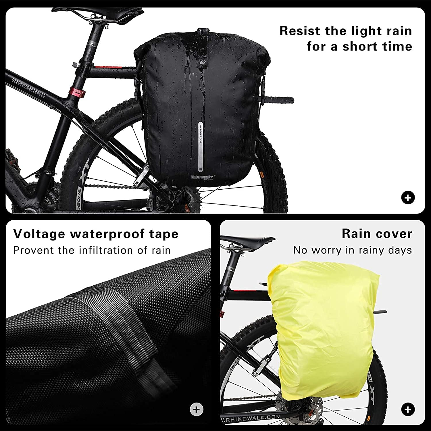 Rhinowalk Bike Pannier Bag, Waterproof Rack Bicycle Bag 20L, Bike Bag Shoulder Bag Laptop Pannier Backpack Professional Cycling Accessories-Black