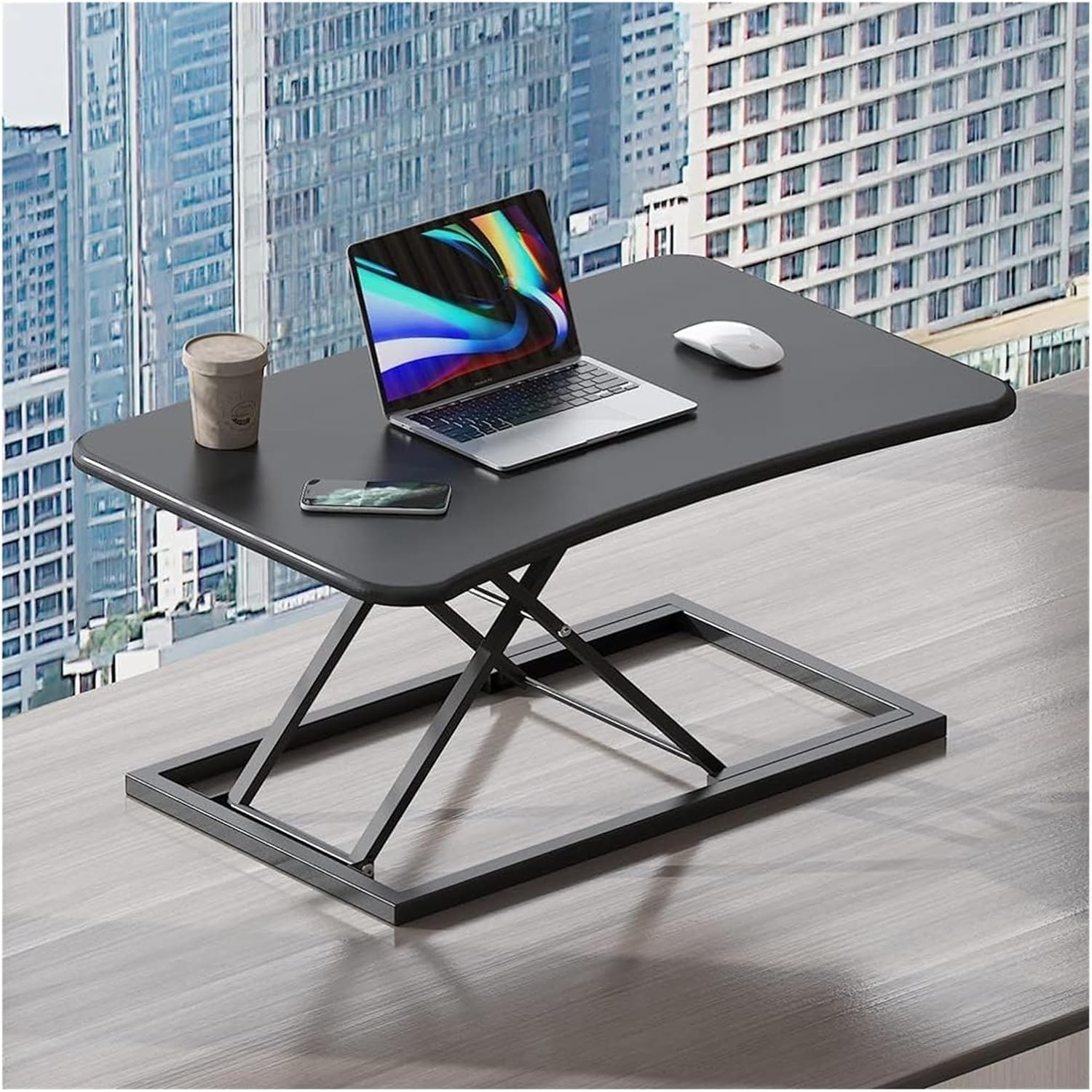 Standing Desk Converter, Pneumatic Height Adjustable Sit Stand up Desk Riser, Desktop Workstation Riser for Home Office Computer Laptop, 73Cm Wide (White)