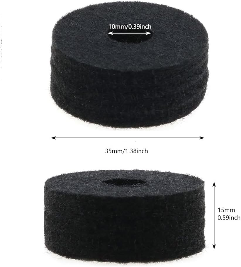 16PCS Cymbal Felt Washers, 3.5Cm Non Slip Felt Pads Cymbal Replacement Accessories for Drum Set Drum Cymbal Felt Pad-Black image number 4