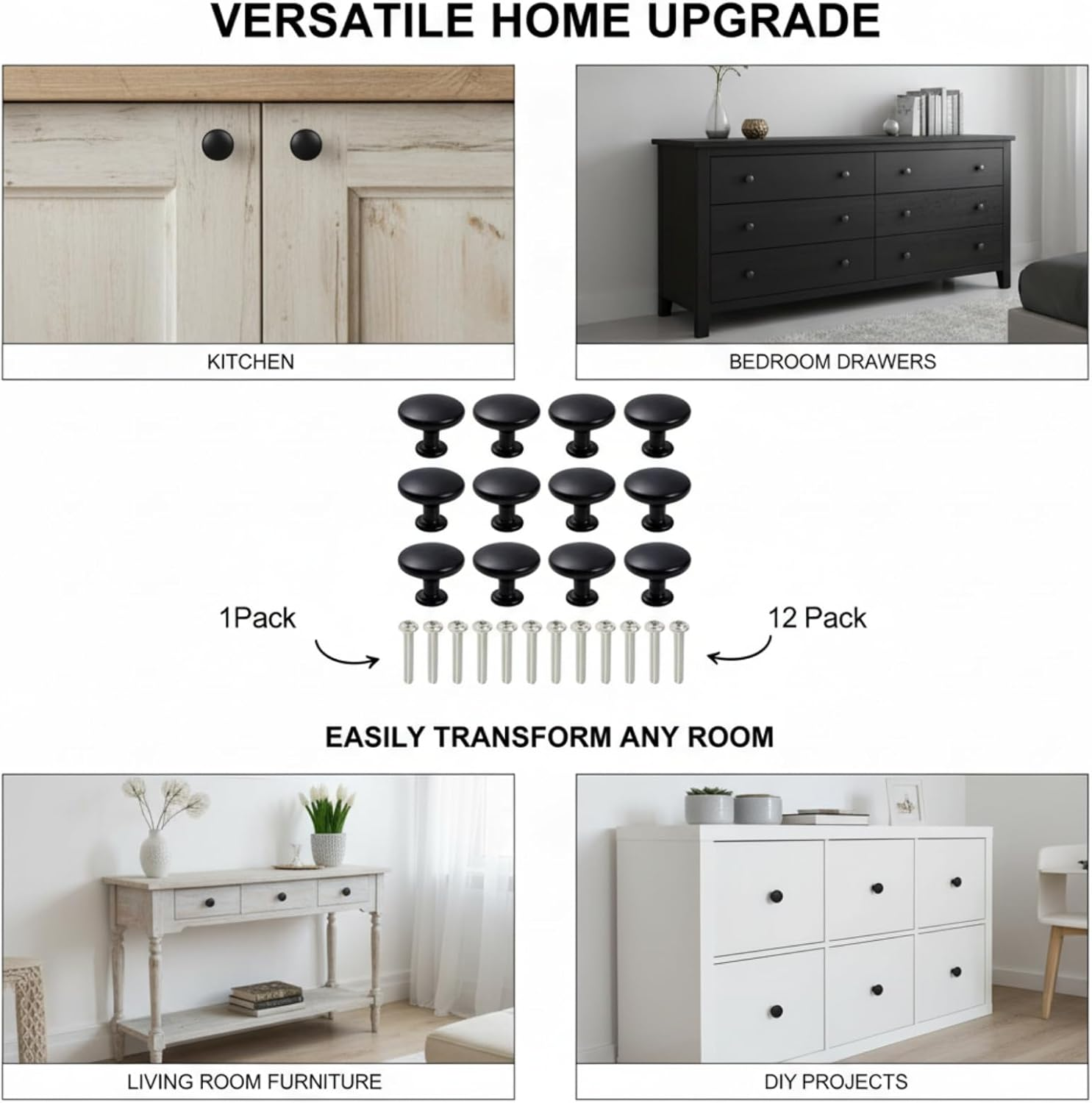 12 Pcs Vintage Brass Drawer Handles, 30Mm round Furniture Door Knobs, DIY Cabinet Knobs for Home Upgrade and Decoration Projects (Black) - Black image number 5