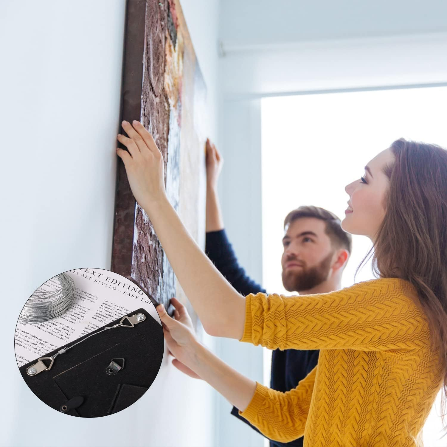 WEZCHUGHAOL 131Pcs Picture Hanging Kit - 98 Feet Stainless Steel Hanging Wire, 40 Pcs D Ring Picture Hangers with 40 Pcs Screws and 50 Pcs Aluminum Crimping Loop Sleeve for Hanging Paintings Photos image number 6