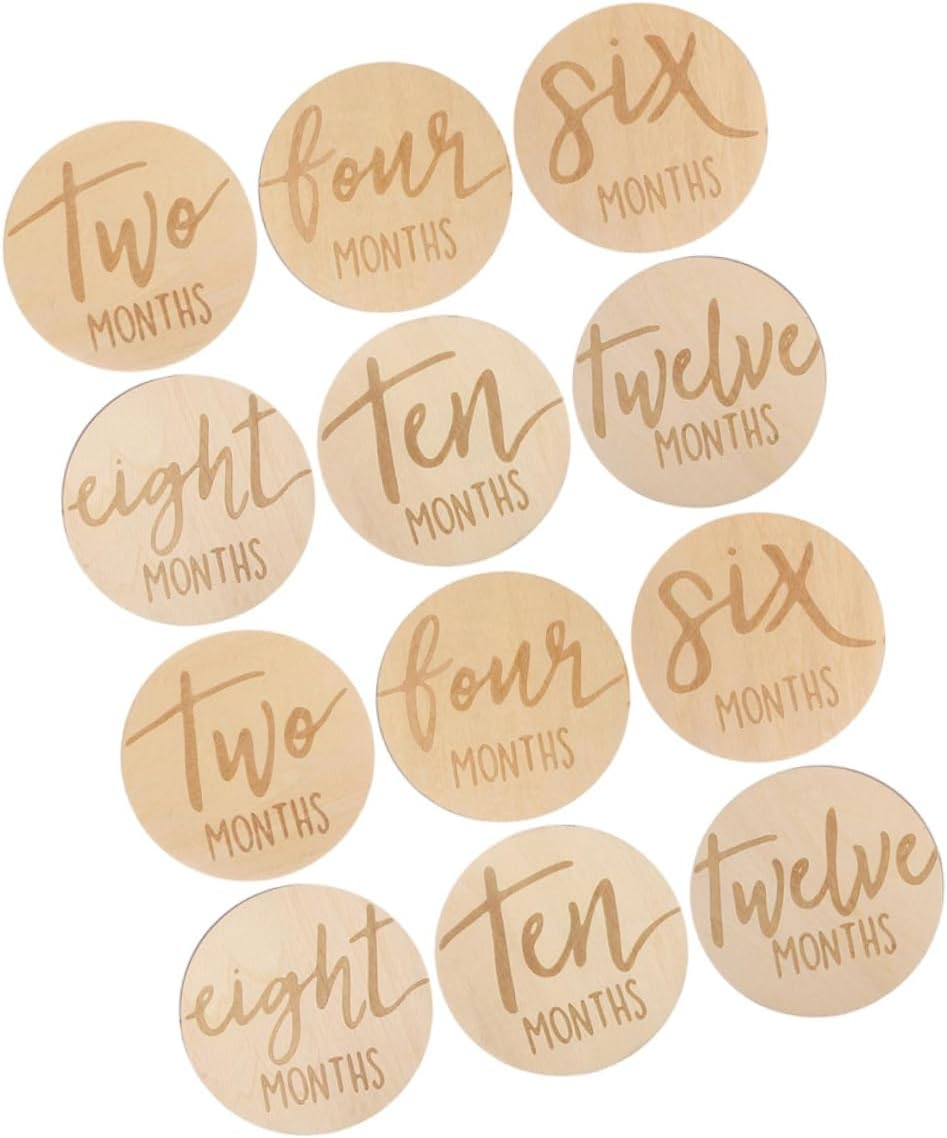 Milisten 12Pcs Growth Month Card Wooden Monthly Milestone Discs Milestone Signs for Newborn Born Keepsake Products