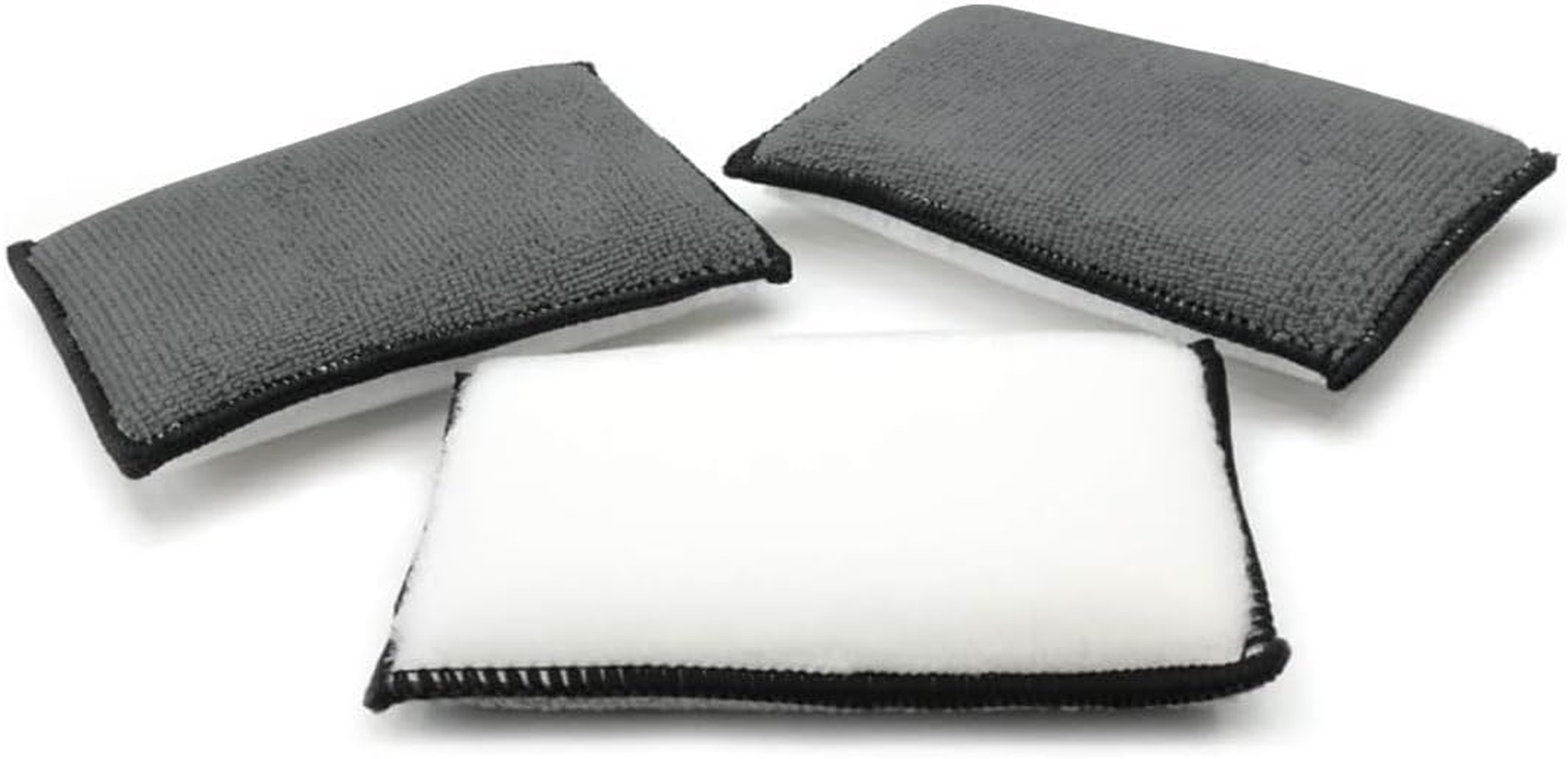 3PCS 5"&times;3" Car Interior Scrubbing Sponges, Microfiber Car Wash Sponges, Auto Detailing Scrub Pads, Interior Cleaning Sponges for Car Leather, Plastic, Vinyl, Upholstery (Gray Black)