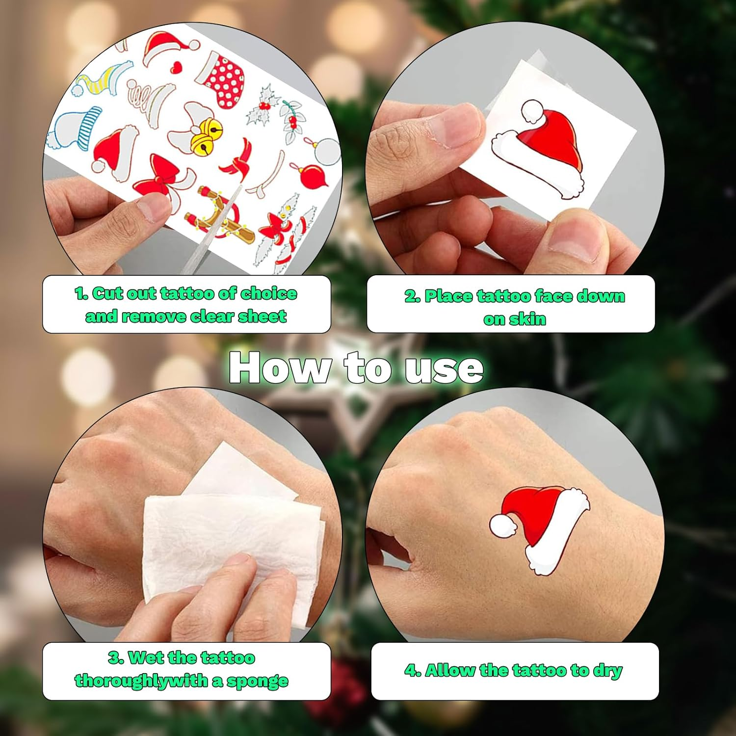 16 Sheets 210 Pieces Christmas Luminous Temporary Tattoos Stickers for Kids Adults, Cute Tattoo Decorations, Glow in the Dark Tattoos Waterproof Tattoos Stickers for Holiday Christmas Kids Gifts image number 4