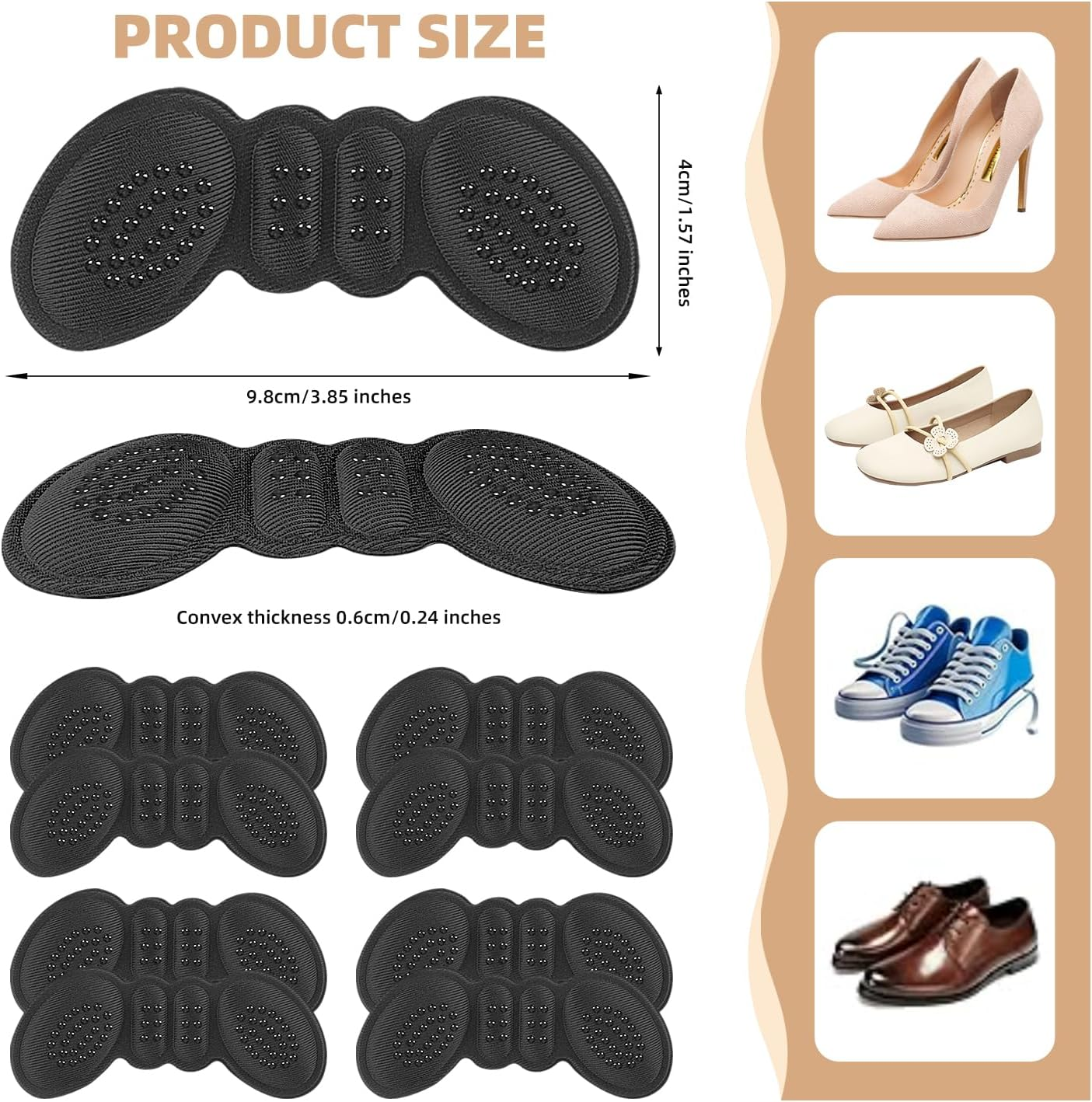Heel Pads for Shoes for Loose Shoes, Heel Inserts for Women, Mens, Heel Grips Liner, Heel Protectors Improved Shoe Fit and Comfort, Stop Heel Slip and Blister (Black, One Size) - Apricot image number 3