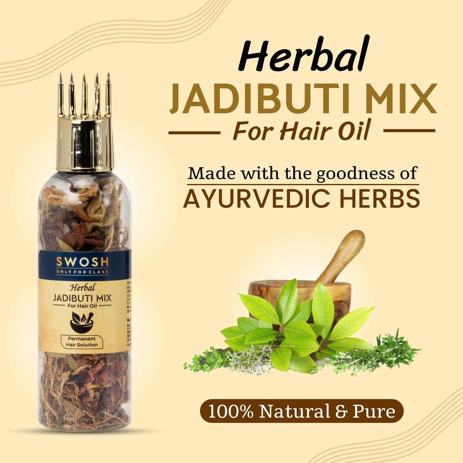 SWOSH Ayurvedic Herbs and Herbal Dry Jadibutti Mixture for Hair Oil Infusion 10 Gram(0.35 Oz) Bottle with Comb Applicator image number 1
