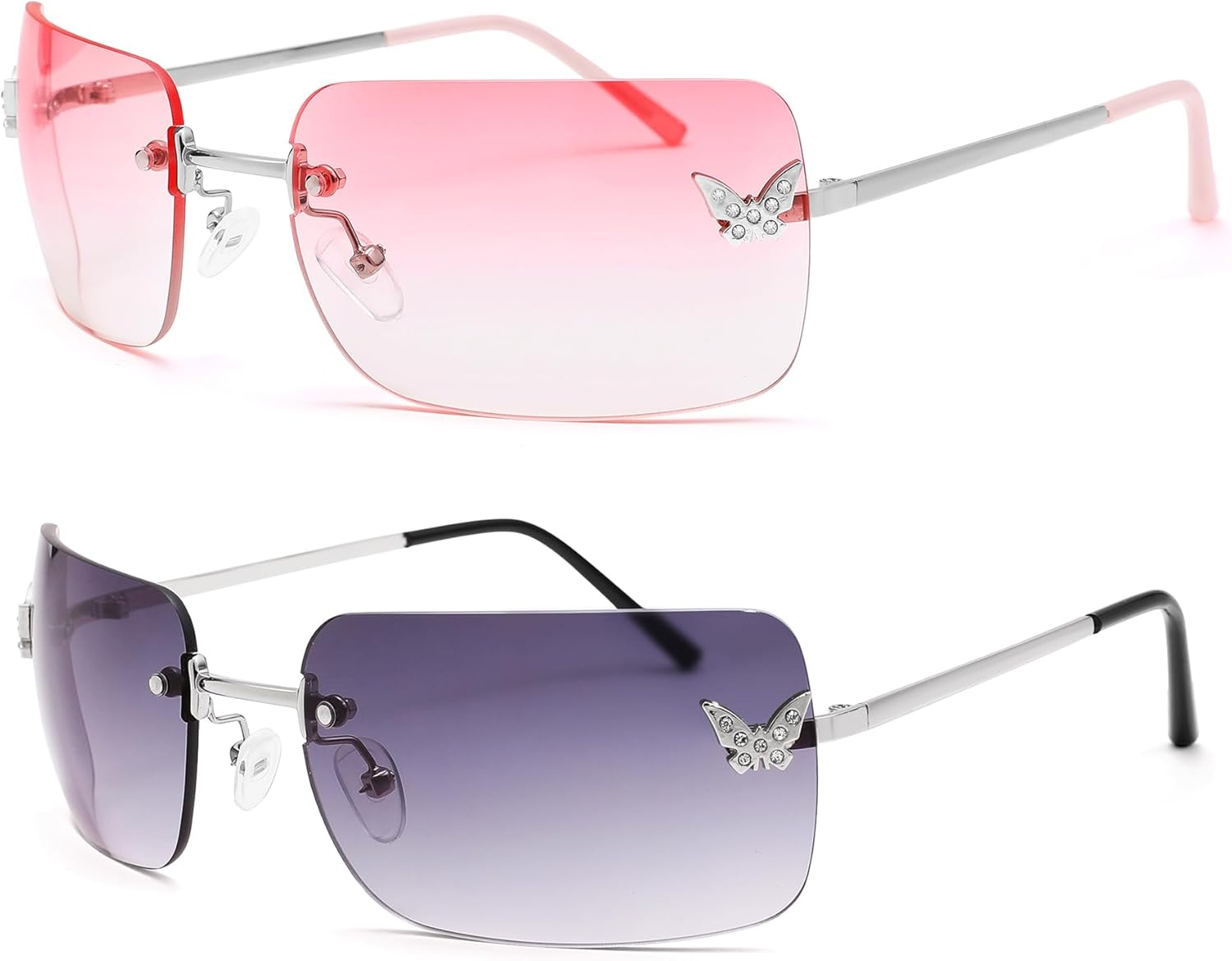 Revemo Rectangle Rimless Sunglasses for Women Retro Trendy Square Sun Glasses Vintage Shades