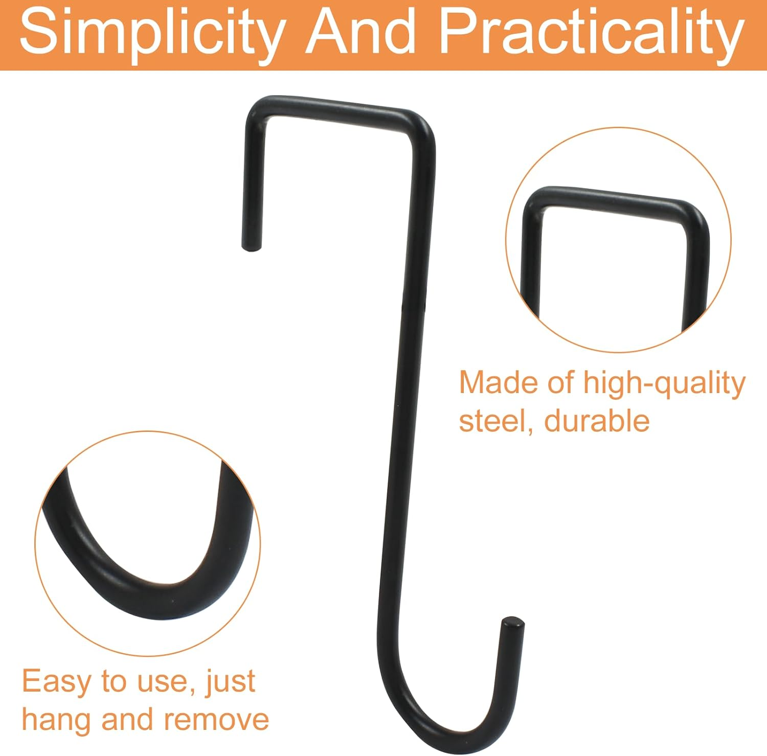 Hitefu 6PCS Vinyl Fence Hooks, 2 X 6 Inches Patio Hooks, Black Powder Coated Steel Hangers for Hanging Bird Feeder, Plants, Lights, Planters, Pool Equipment image number 2