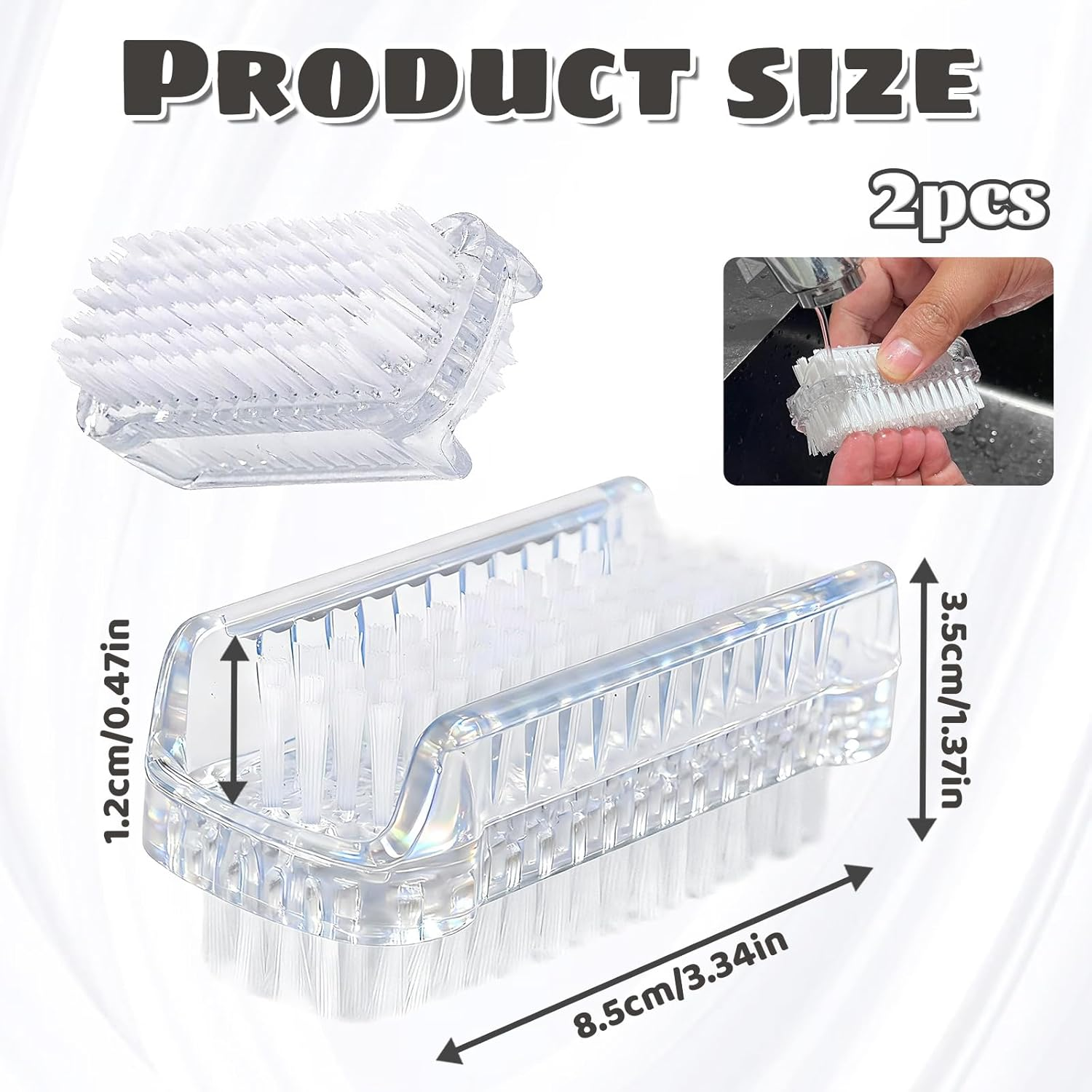 Zeaying Pack of 2 Double-Sided Nail Brush, Transparent Hand Wash Brush, Nail Brush, Hard Fingernail Brush, for Cleaning by Hand Nail Bathroom Sink image number 6