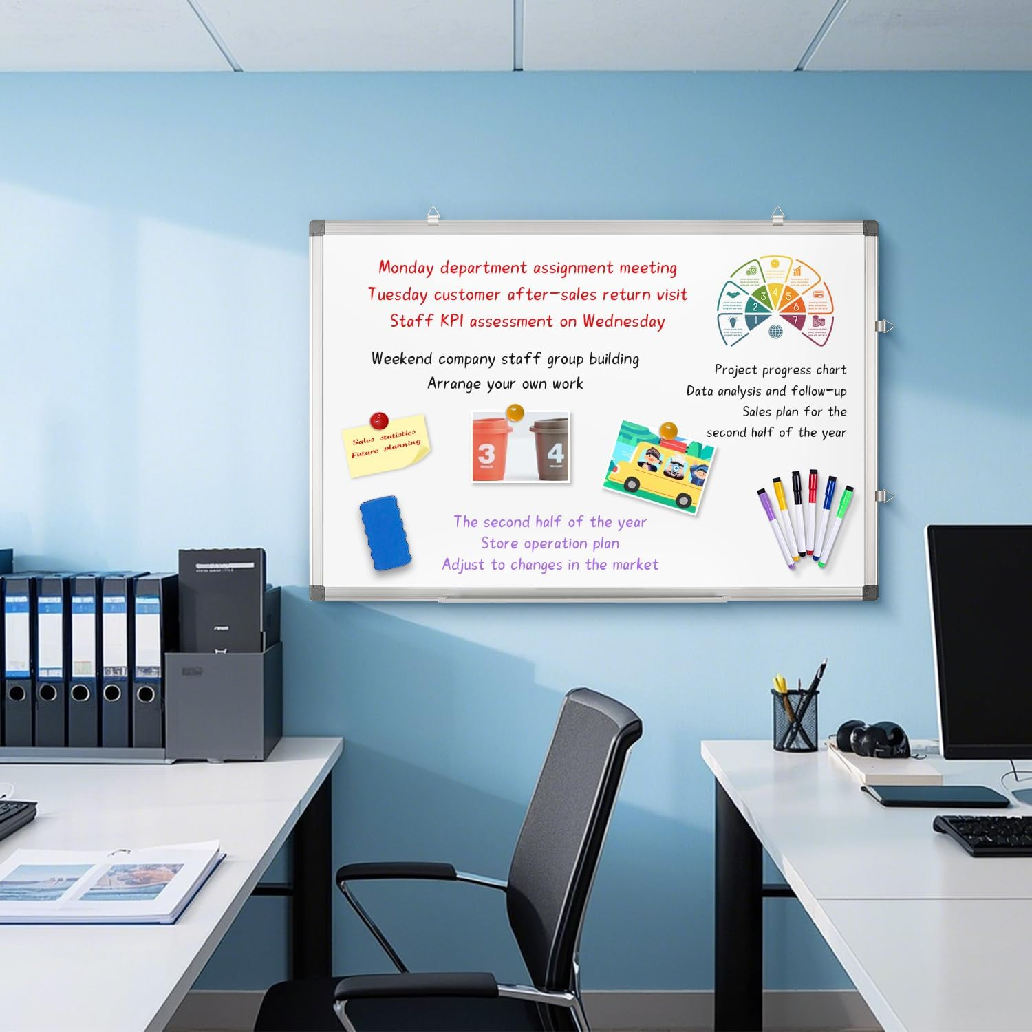 Magnetic Whiteboard Wall Hanging Dry Erase White Board, 90 X 60 CM Writing Boards for Office School and Home image number 6