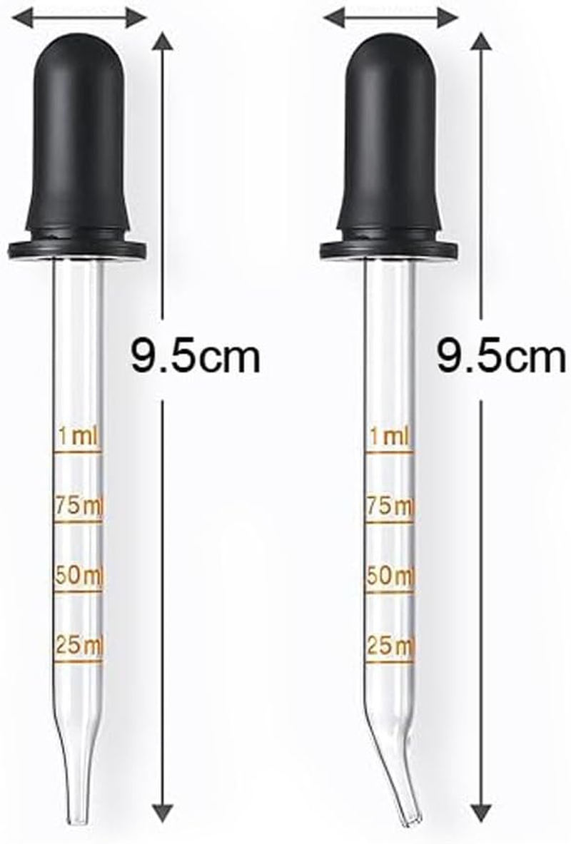 Pack of 2 Glass Eye Dropper with Measurement Glass Medicine Droppers Tool Long Short Bent Straight Tip Calibrated Pipettes Dropper Accurate Dose Dropper Measurer for Essential Oils Ear Lab (2)