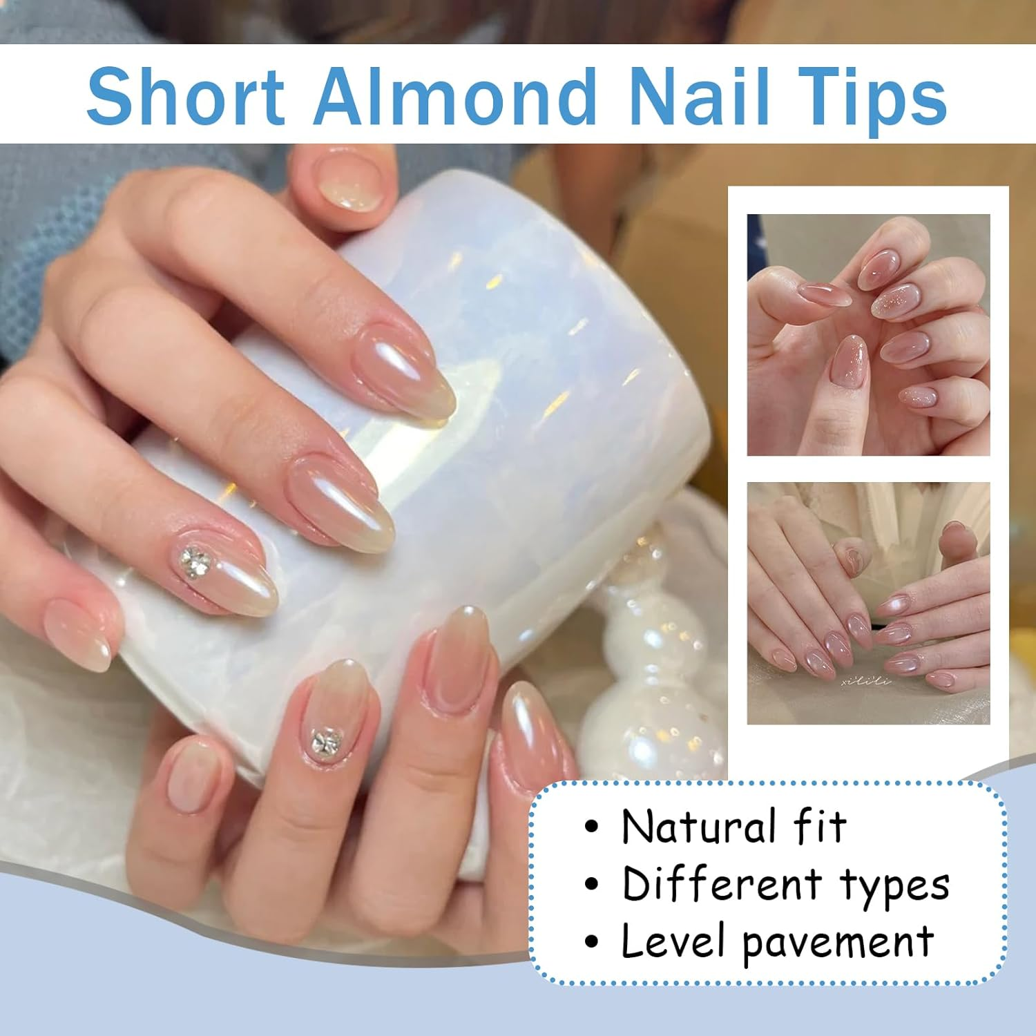 Jotia 600Pcs False Nail Tips, 10 Sizes Pre-Shape Press on Nails Clear Half Frosted Nails Tip Fake Nails Full Cover Artificial Nail Tips for Nail Extension (Blue Box) - Mint image number 5