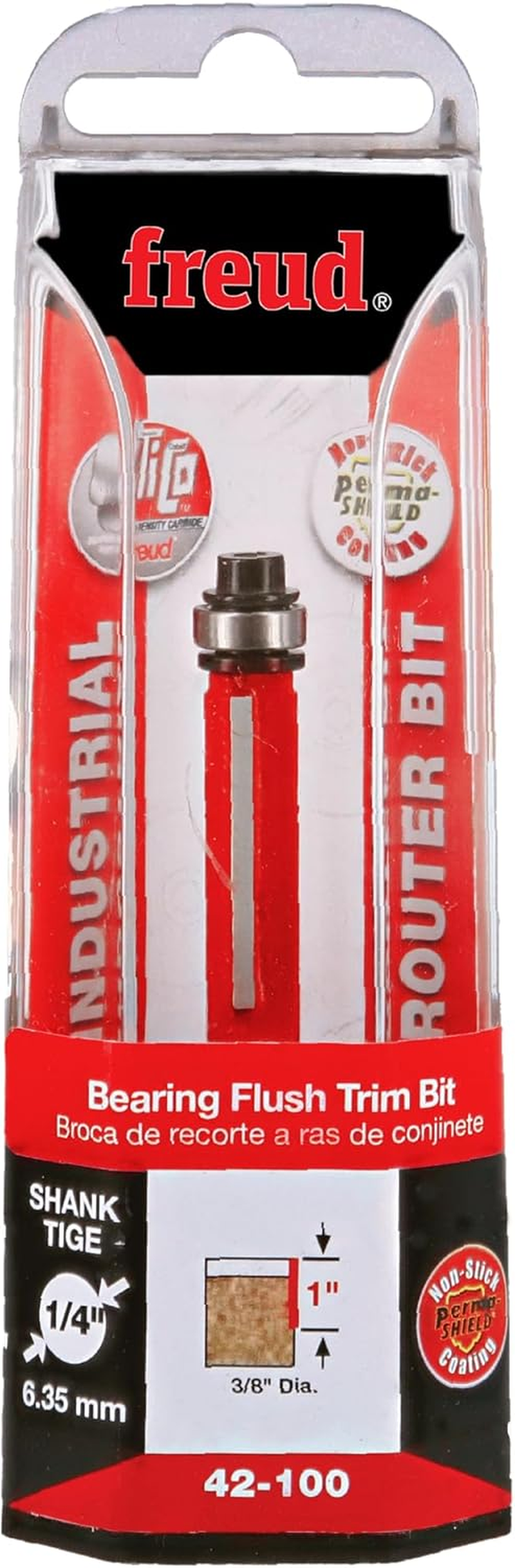 Freud 42-100 3/8-Inch Diameter 2-Flute Flush Trimming Router Bit with 1/4-Inch Shank image number 1