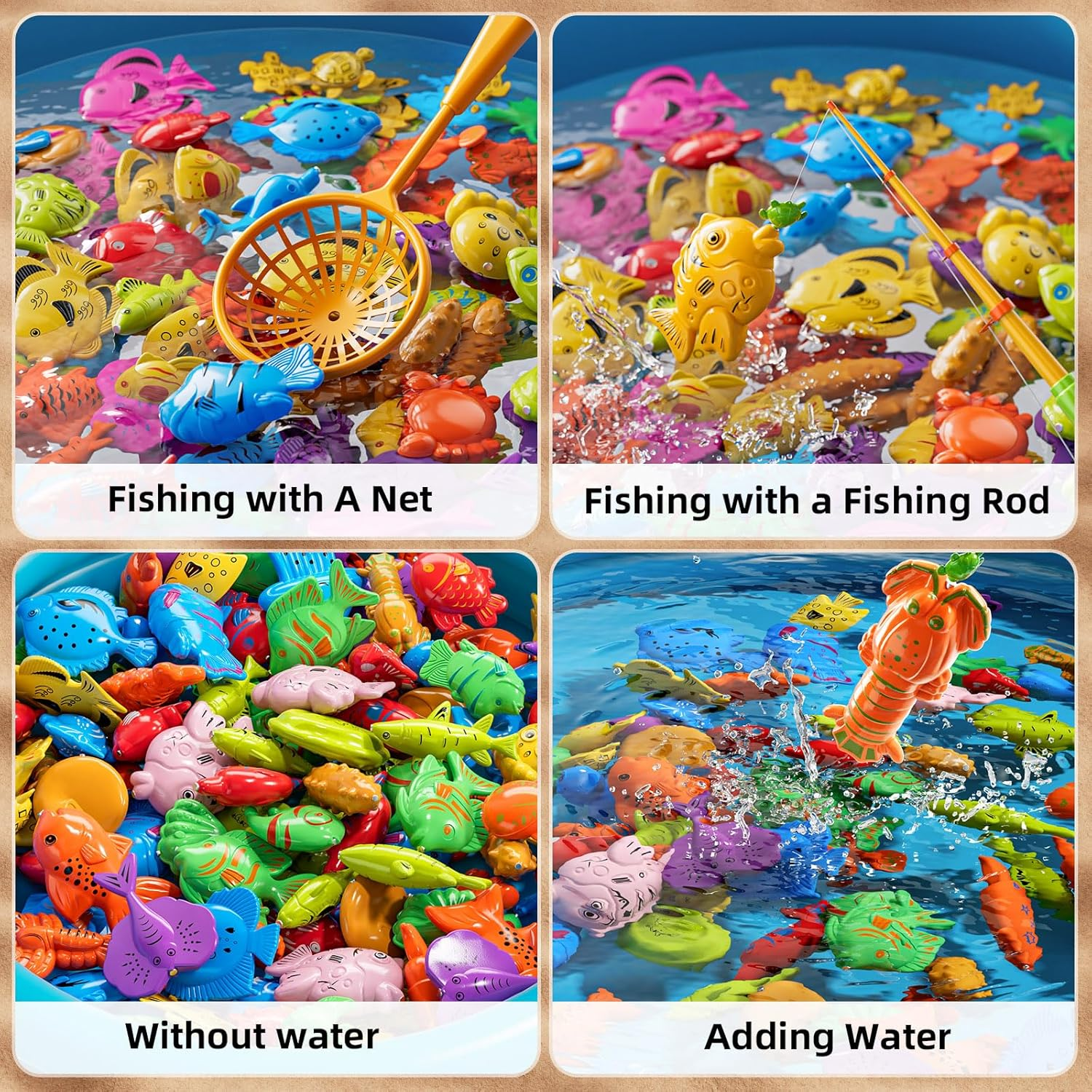 Magnetic Fishing Game Pool Toys for Kids 3-5, Water Table Bathtub Kiddie Party Toy with Pole Rod Net Plastic Floating Fish, Outdoor Toys for Kids Age 3 4 5 6 7 8 Year Old