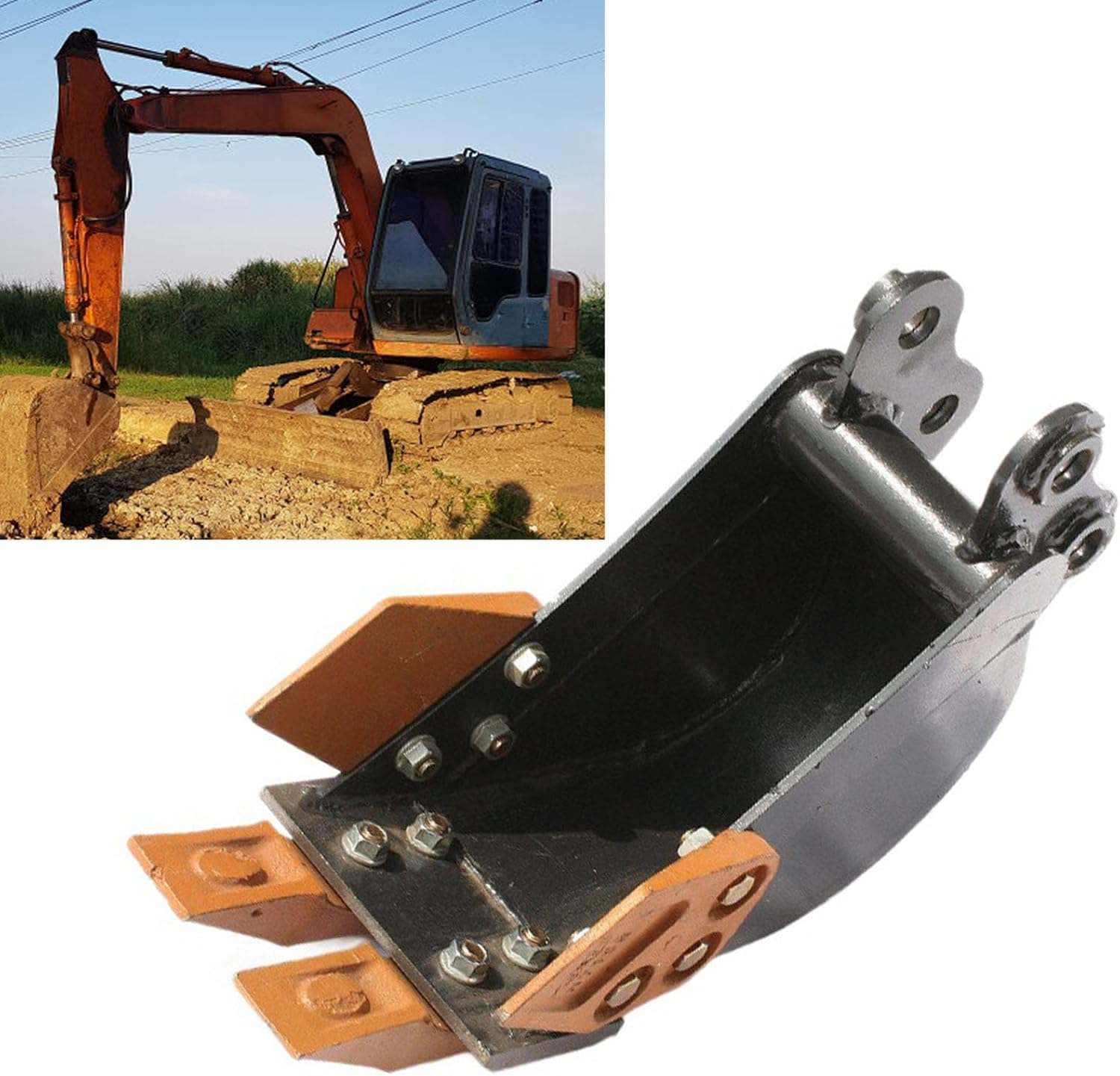 Jectse 200Mm, Mini Excavator Bucket Metal 7.87In, 2 Tons Heavy Duty Digger Attachment with Alloy Steel Teeth, for 800Kg to 2000Kg Machines image number 3