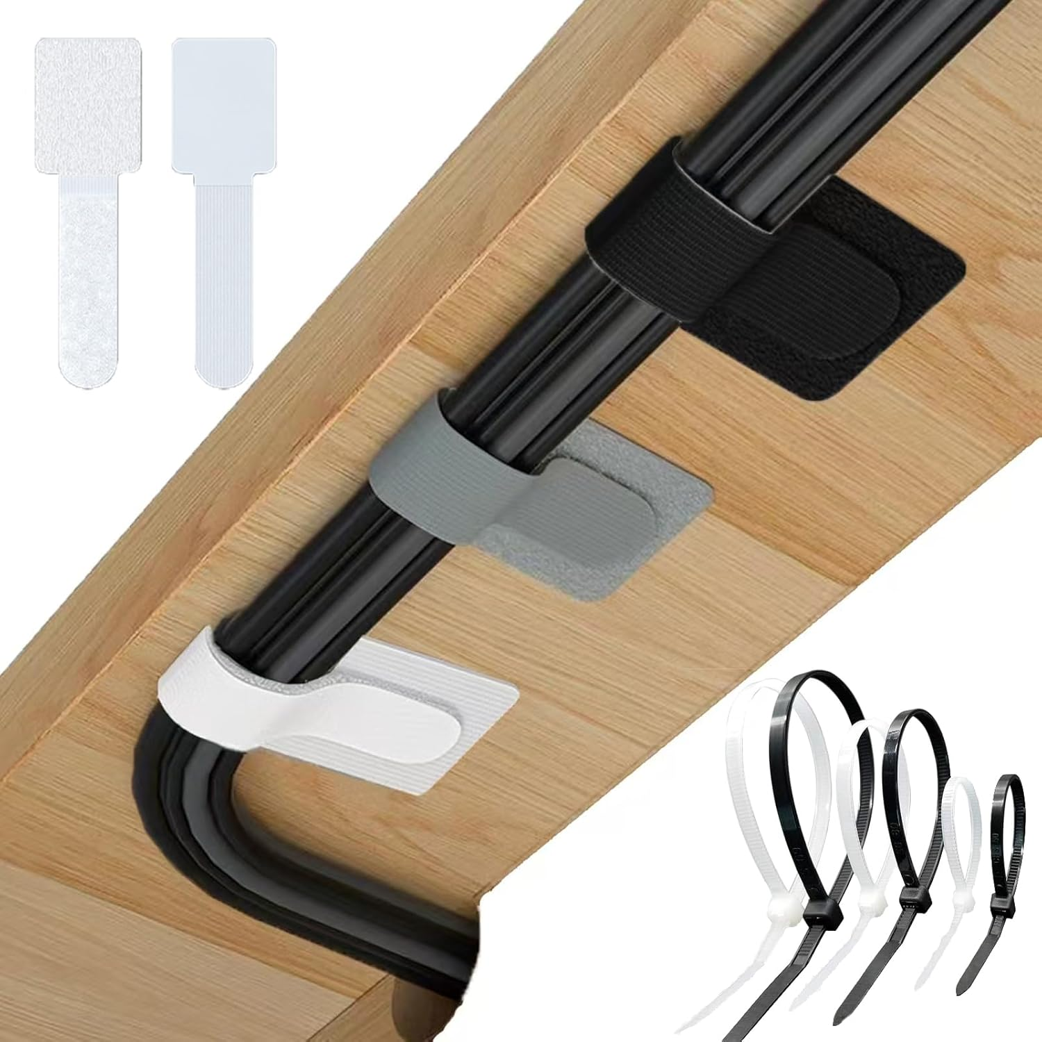 50Pcs Self-Adhesive Cable Ties + 100Pcs Cable Zipper Ties, Adjustable Wire Management Cable Clips, Cable Organizer Ties, Must-Haves for Home, Workshop, Office (Total 150Pcs) (Black)