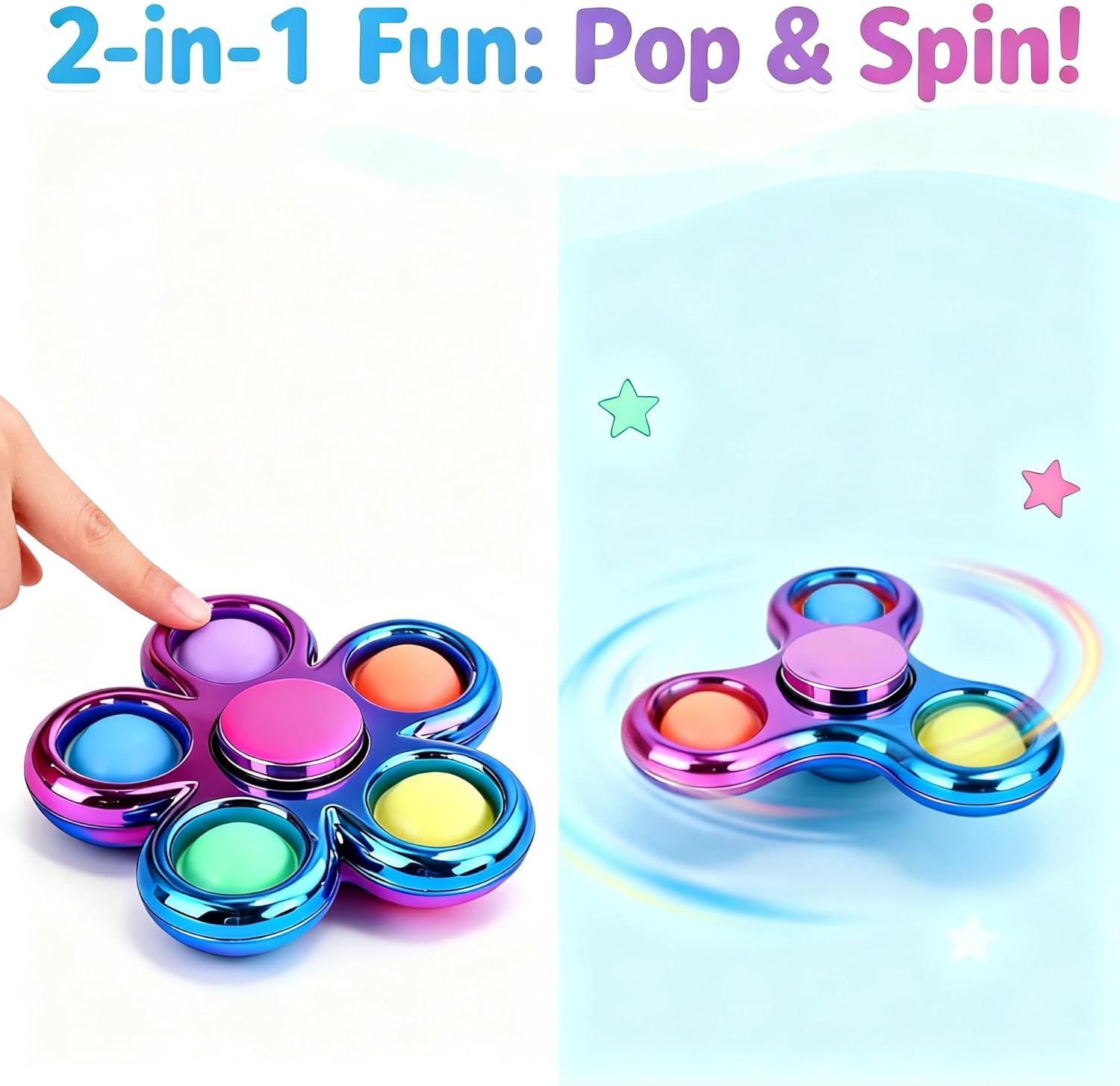 Zoltrax 3 Pack Pop Fidget Spinner,Rainbow Metal Pop It Fidget Toy for Kids Adults,Sensory Toys for Kids Party Favors Supplies,Adhd Focus Stress Relief Hand Spinner image number 3