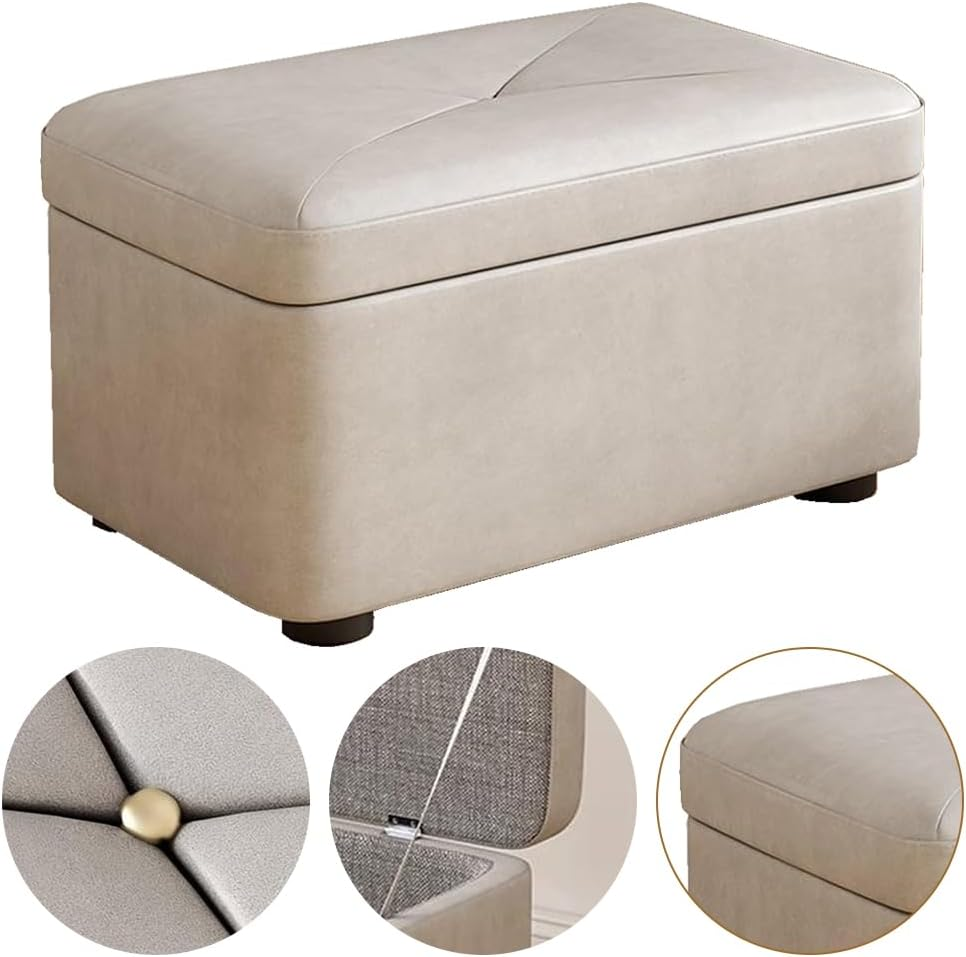 Foldable Storage Box, Footstool Stool Coffee Table, Portable Footrest Seat, Storage Bench with Non-Slip Foot Pads, Suitable for Living Room & Bedroom (Grey, 40 * 26 * 27 CM) image number 4