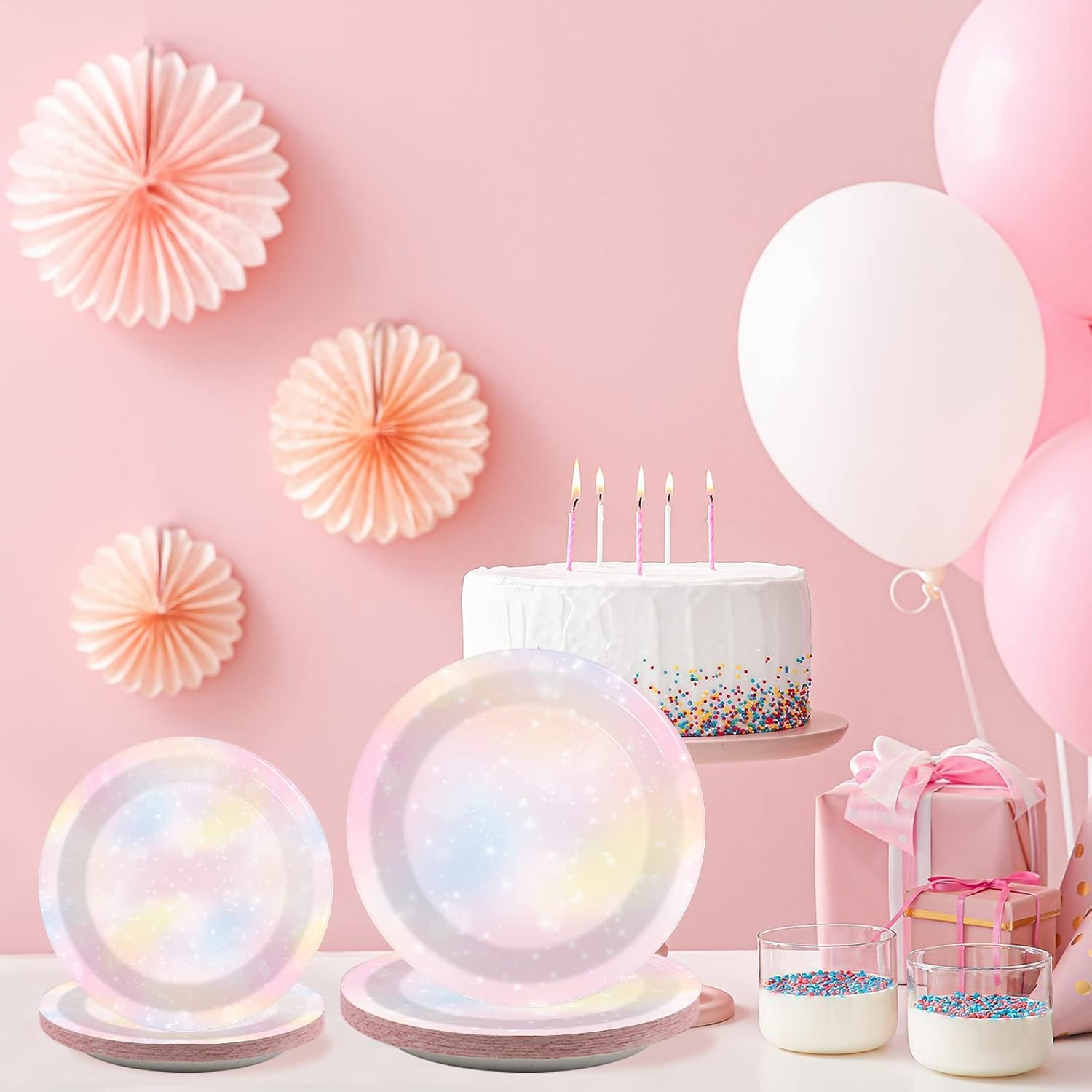 96PCS Pastel Rainbow Tableware Set Rainbow Birthday Dinnerware Plates Rainbow Cloud Party Plates Forks for Birthday Weddings Party Decorations Supplies 24 Guests