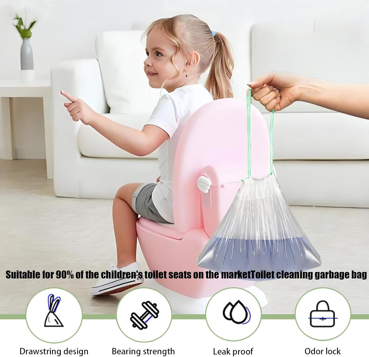 100 PCS Training Seat Cleaning Bag, Toilet Seat Cleaning Bag with Drawstring,Portable Universal Potty Trainer Liners, Suitable for Pet Outdoors (17.32" X 9.45"Inch) image number 4