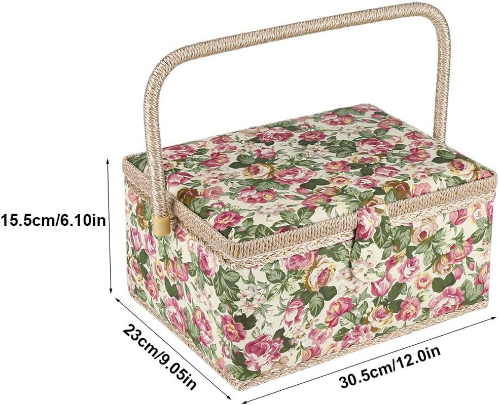 Extra Large Vintage Sewing Basket Kit - Handmade Organizer for Needles, Thread, Tape Measure, Thimbles and Other Sewing Supplies Storage image number 3