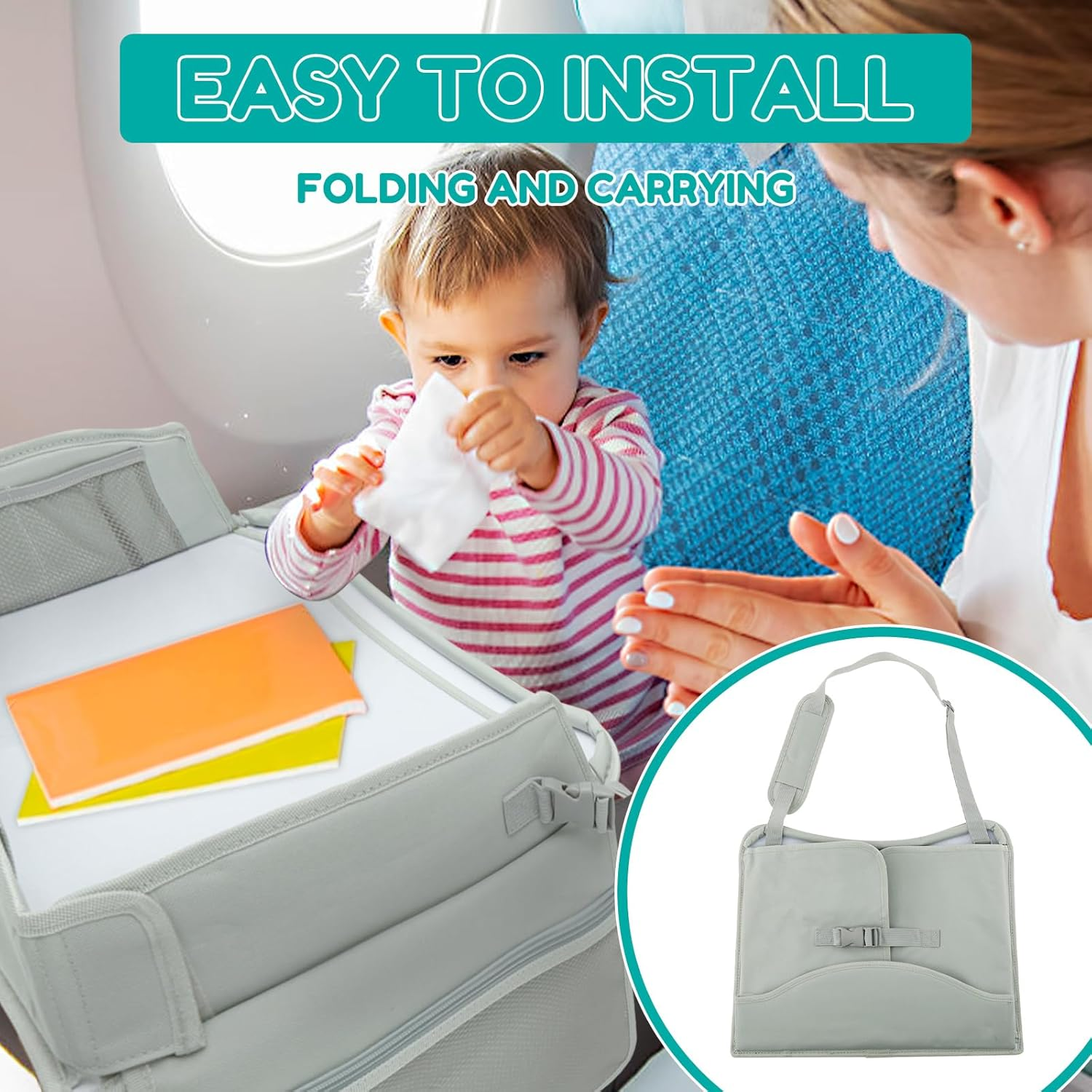 Kids Travelling Polyester Car Seat Drawing Tray with Adjustable Padded Shoulder Strap, Rounded Corners, Curved Edges, Suitable for Children image number 2