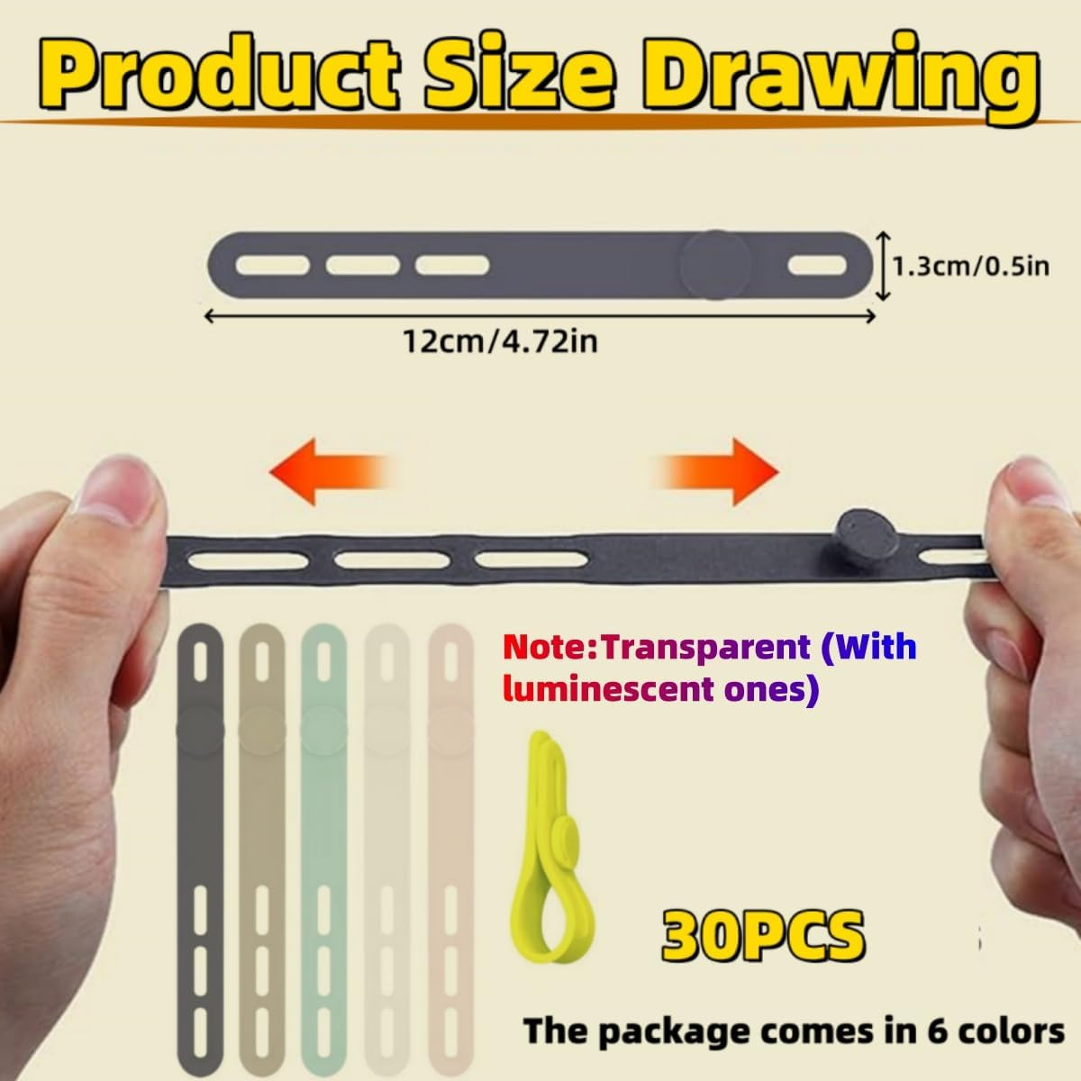 KLHCDUO 30PCS Reusable Silicone Cable Ties, High Elastic Cable Organizer, Multi-Colored image number 2