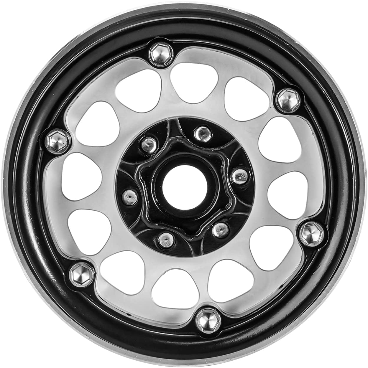 INJORA 1.9 Beadlock Wheel Deep Dish Negative Offset 10.4Mm Wheel Rim for 1/10 RC Crawler Auto Axial SCX10 90046 AXI03007 TRX4 VS4-10 Gen8 MST Cfx(Black＆Sliver) - Black image number 3