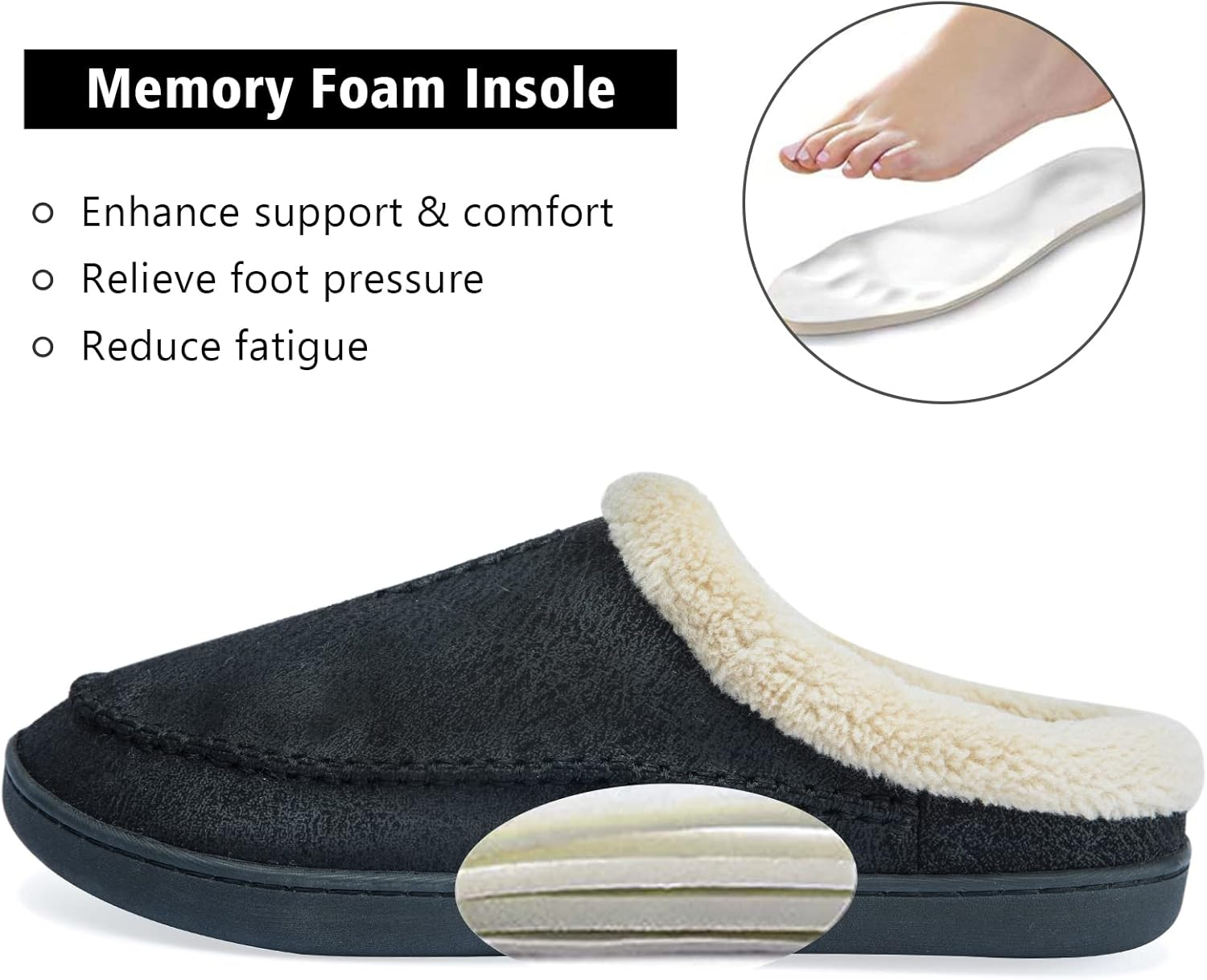 Ranberone Men'S Slippers Microsuede Upper Moccasin House Shoes with Fuzzy Plush Lining Indoor and Outdoor image number 4