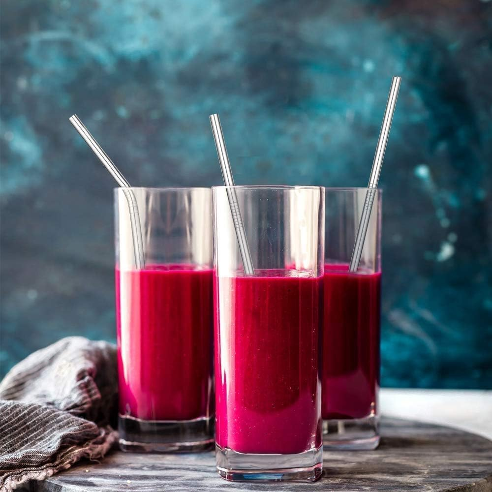 12-Pack Reusable Stainless Steel Metal Straws with Case - Long Drinking Straws for 30 Oz and 20 Oz Tumblers Yeti Dishwasher Safe - 2 Cleaning Brushes Included