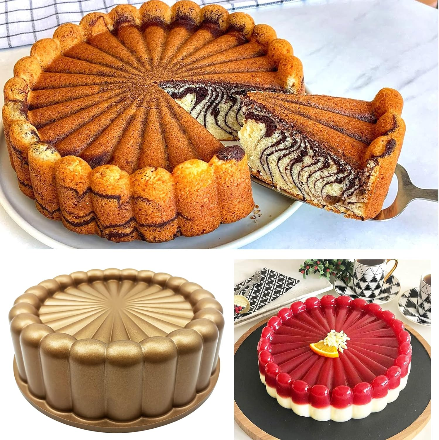 Charlotte Cake Mold, 9 Inch Cake Pan Aluminium Kitchen Accessories Decoration Christmas Wedding Valentine&rsquo;S 3D Charlotte Cake Pan (Flower Shape) image number 3