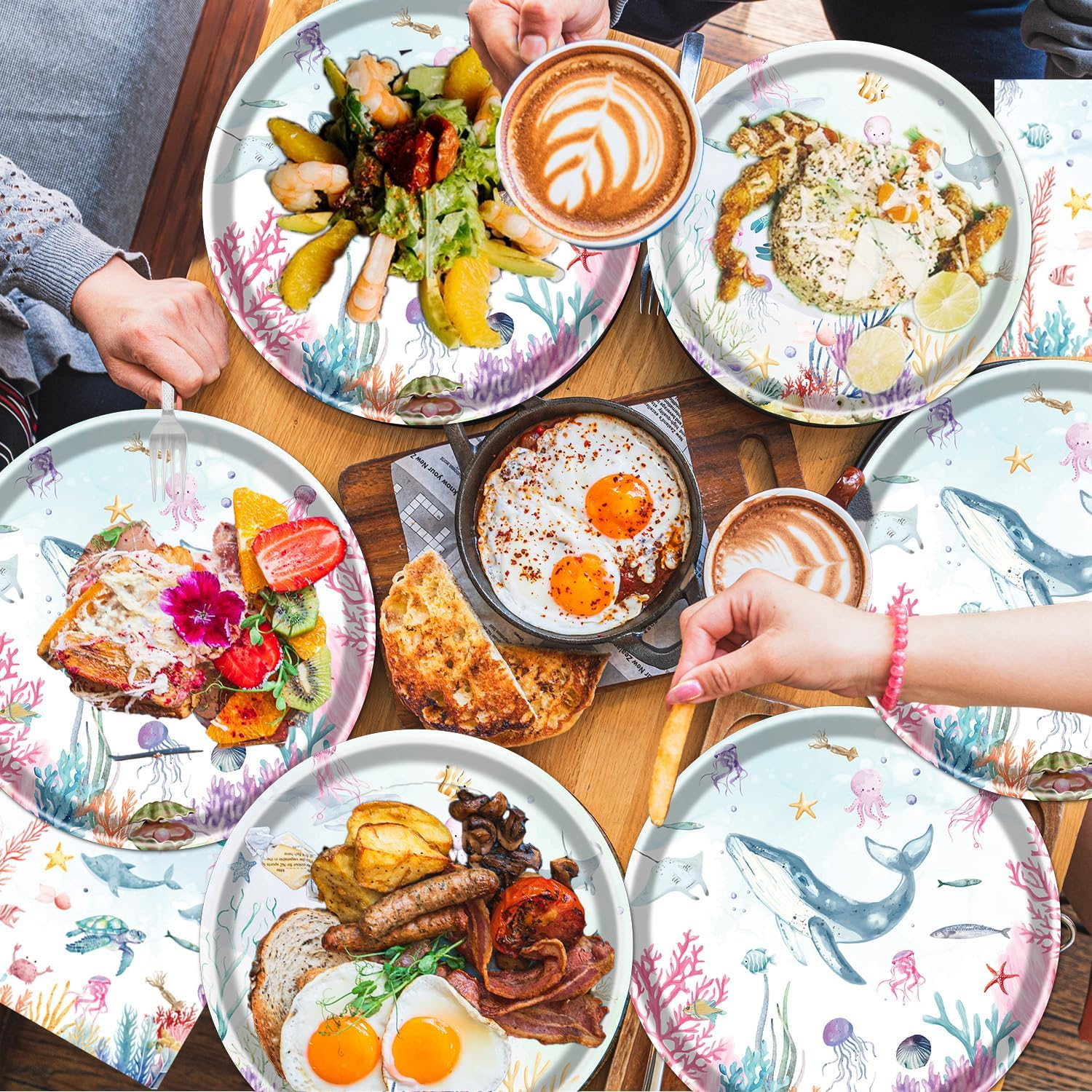 Under the Sea Party Decorations, 96PCS Ocean Themed Party Plates and Napkins Forks Decorations, Ocean Animals Disposable Underwater Whales Dolphins Baby Shower Supplies Serve 24 image number 2