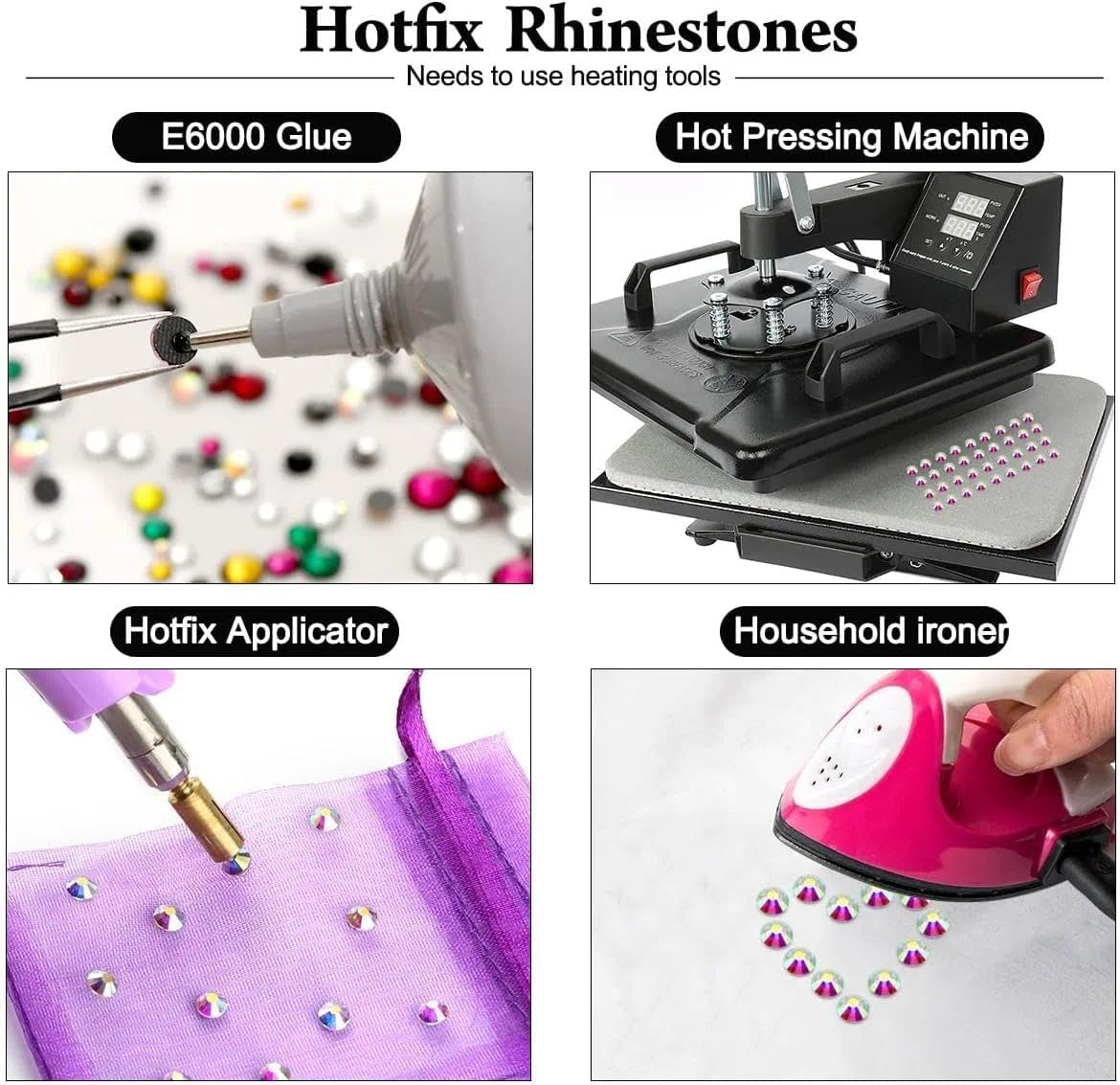 Black Rhinestones Flat Back Rhinestone Kit for Bedazzling, 6796PCS Hotfix Crystal Stones Glass round Set with Tweezers & Picking Pen for Clothes, Crafts, DIY &ndash; Haheihei