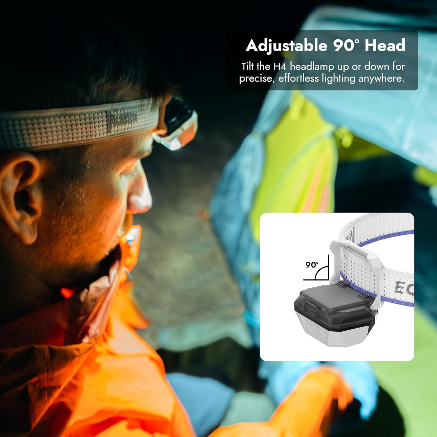 WUBEN H4 LED Head Torch Rechargeable, 800 Lumens Super Bright Headlamp, IP68 Waterproof Headlamp with Motion Sensor, Headtorch 10 Modes with Red Light, Headlight for Running, Camping Gear& Hiking Gear - White image number 2