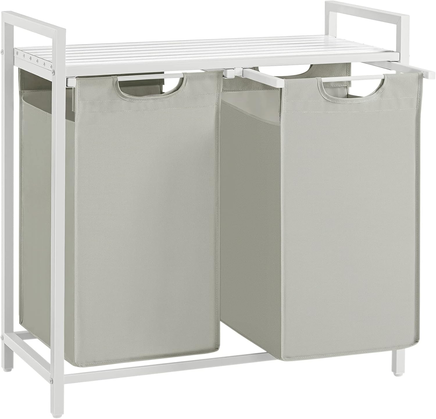VASAGLE Laundry Hamper, Slim Laundry Basket, Laundry Sorter with a Pull-Out and Removable Bag, Shelf, Metal Frame, 12.7 Gallons (47 L), 16.5 X 11 X 29.5 Inches, Cream White and Cloud White UBLH001W01 image number 2