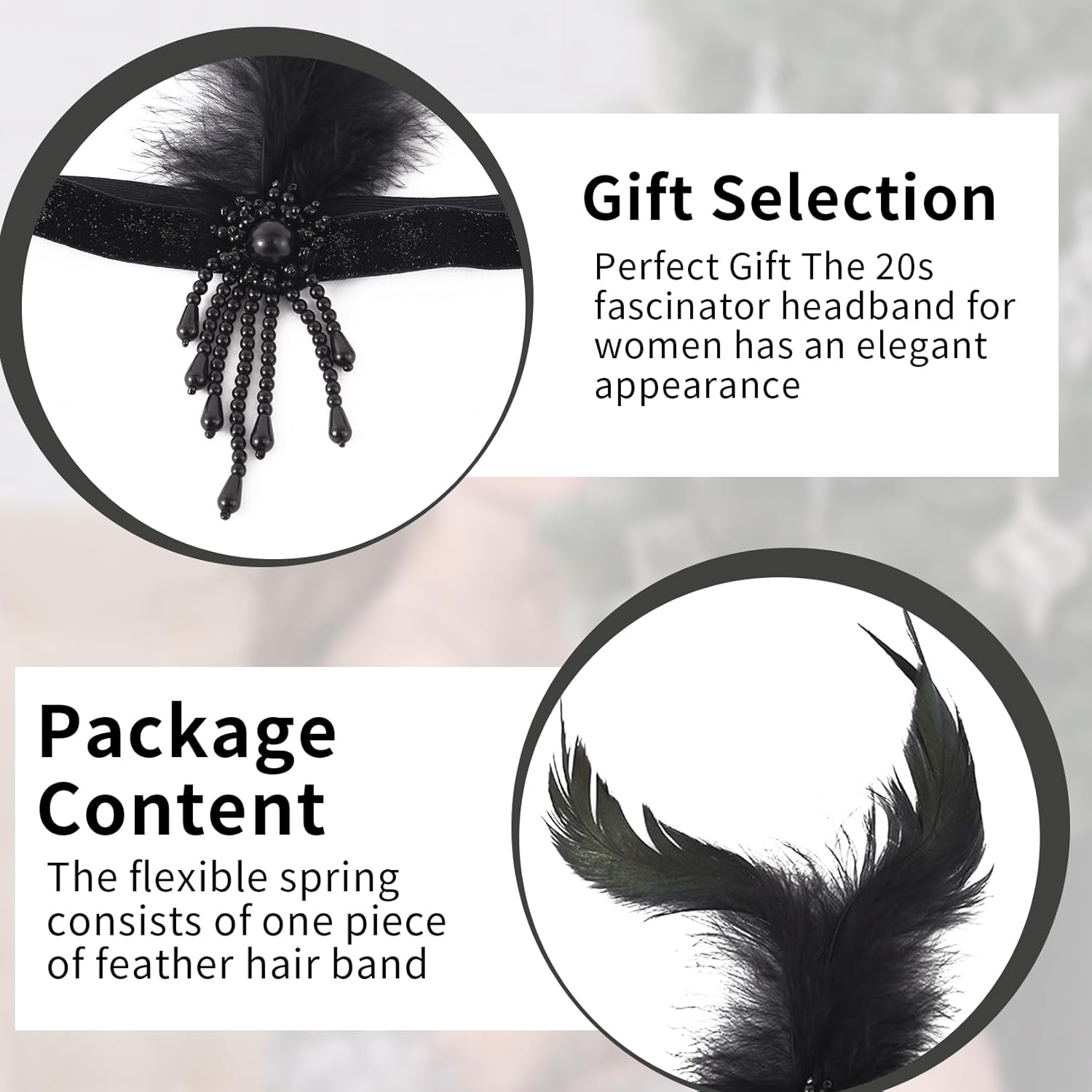 Women'S 1920S Headband for Gatsby Costume 20S Accessories, Vintage Jewellery Tassel Feather Headband with Rhinestone Hair Accessories, Perfect for Parties, Party Decoration, Weddings and Carnival image number 2