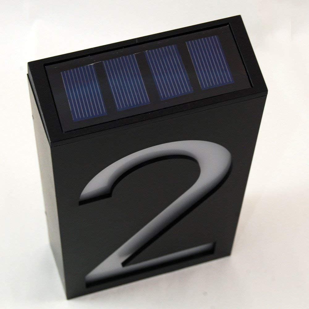LED Solar House Number Light, Garden Numbers Solar Powered Address Sign LED Illuminated Outdoor Plaques and Wall Art Lighted up for Home Yard Street (Digit 2) image number 1
