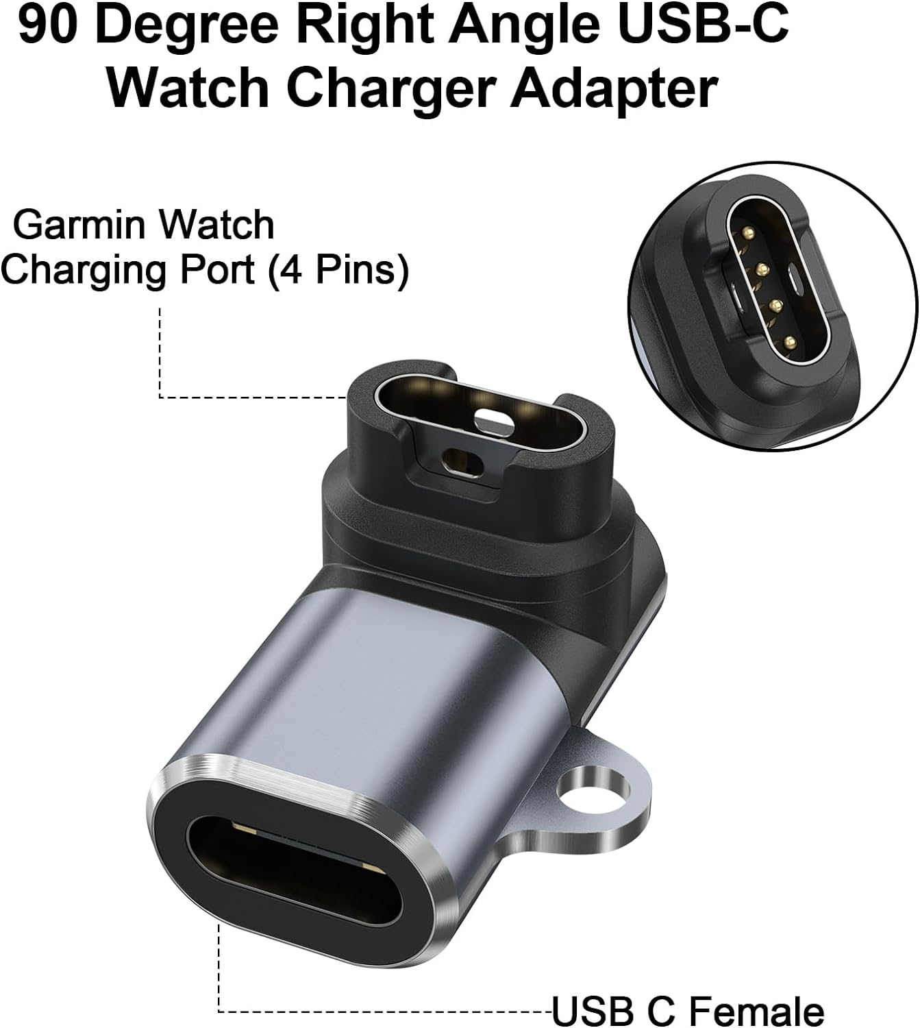 USB-C Watch Charger for Garmin Watch 4 Pack, USB C Garmin Charging Converter for Fenix 8 7 7S 7X 6 5 5S Plus/5 Plus/5X plus E Pro Solar (Space Gray, L Type+Straight Type) image number 2