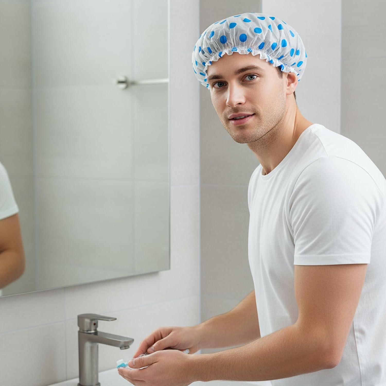 6 Pack Shower Cap,Waterproof Reusable Shower Caps for Women and Men, Large Shower Cap Hair Bonnet for Bathing, Swimming, Hair Care image number 1