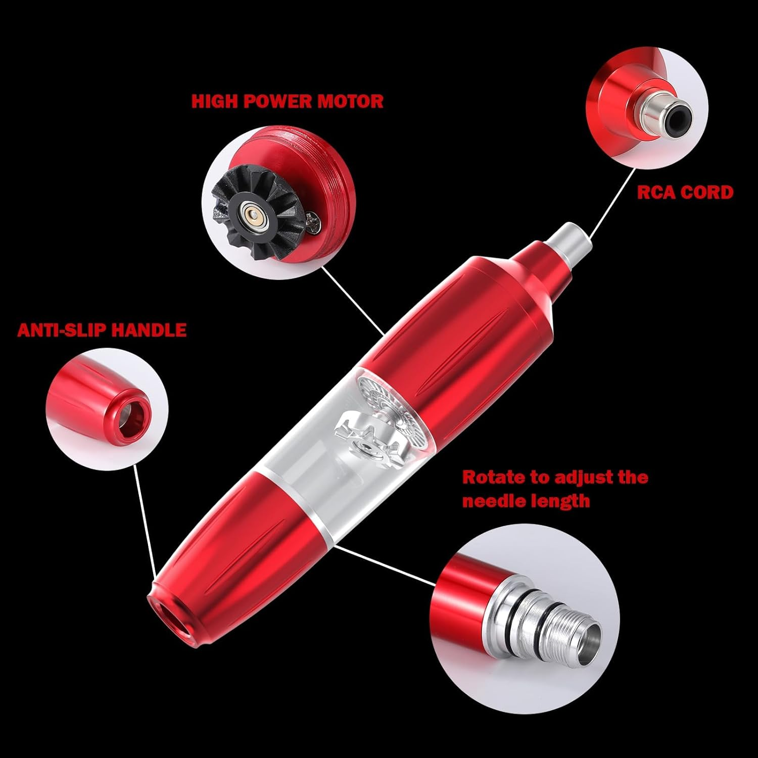 Eyebrow Microblading Tattoo Gun Kit - Professional Tattoo Pen & Brow Pencil Set for Microblading Supply, Semi-Permanent Makeup Tattoo Machine with 1,300 Mah, 50Pcs Needles for Artists Starter (Red, TP39) image number 4