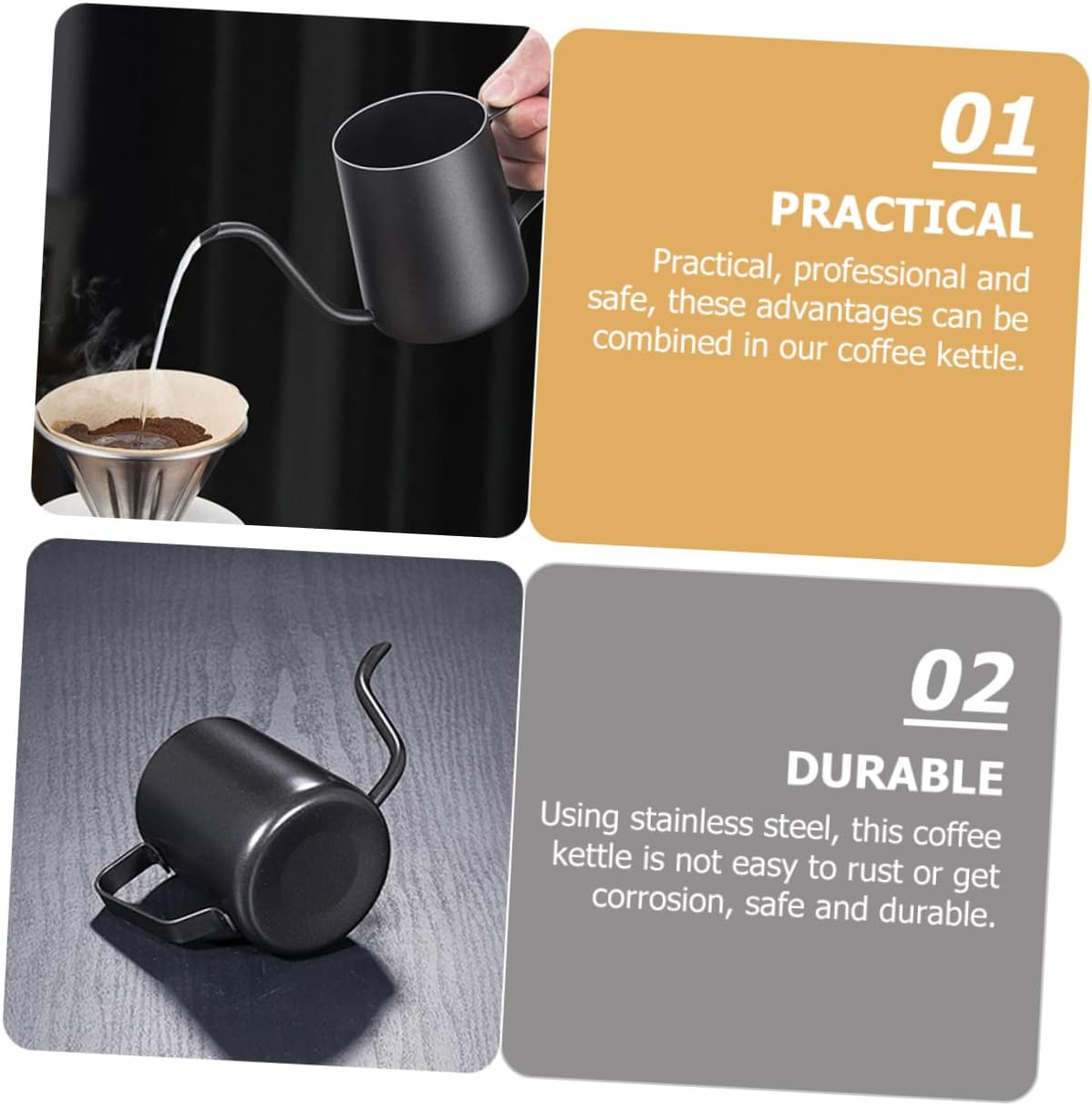 DECHOUS Handheld Stainless Steel Coffee Kettle Long Spout Drip Pot for Precise Brewing Scald Coffee Maker Tea Water Dispenser Safe and Design image number 3