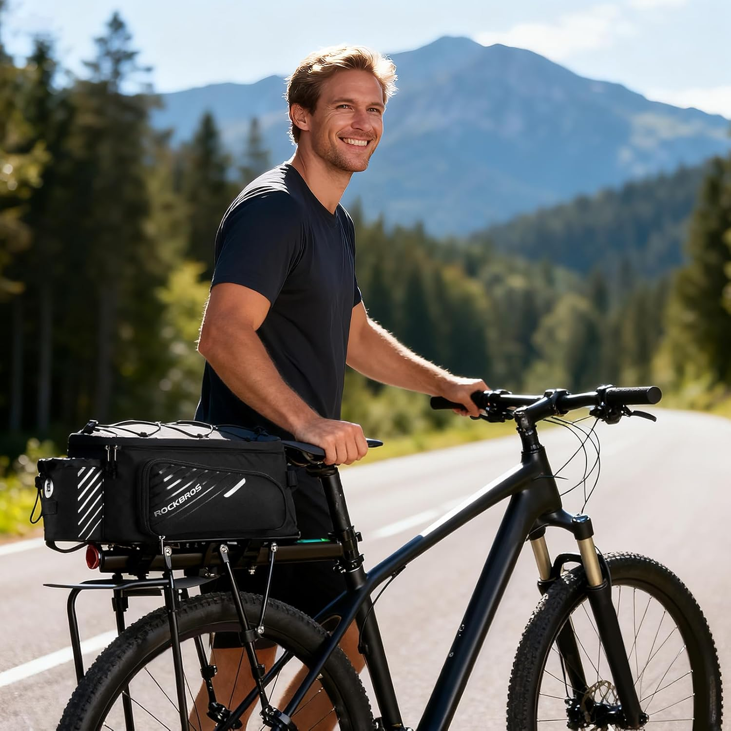 ROCKBROS Bike Rack Bag 13L, Bicycle Panniers, Trunk Bag with Rain Cover, Reflective Straps, Compatible with E-Bike, Bicycle image number 4