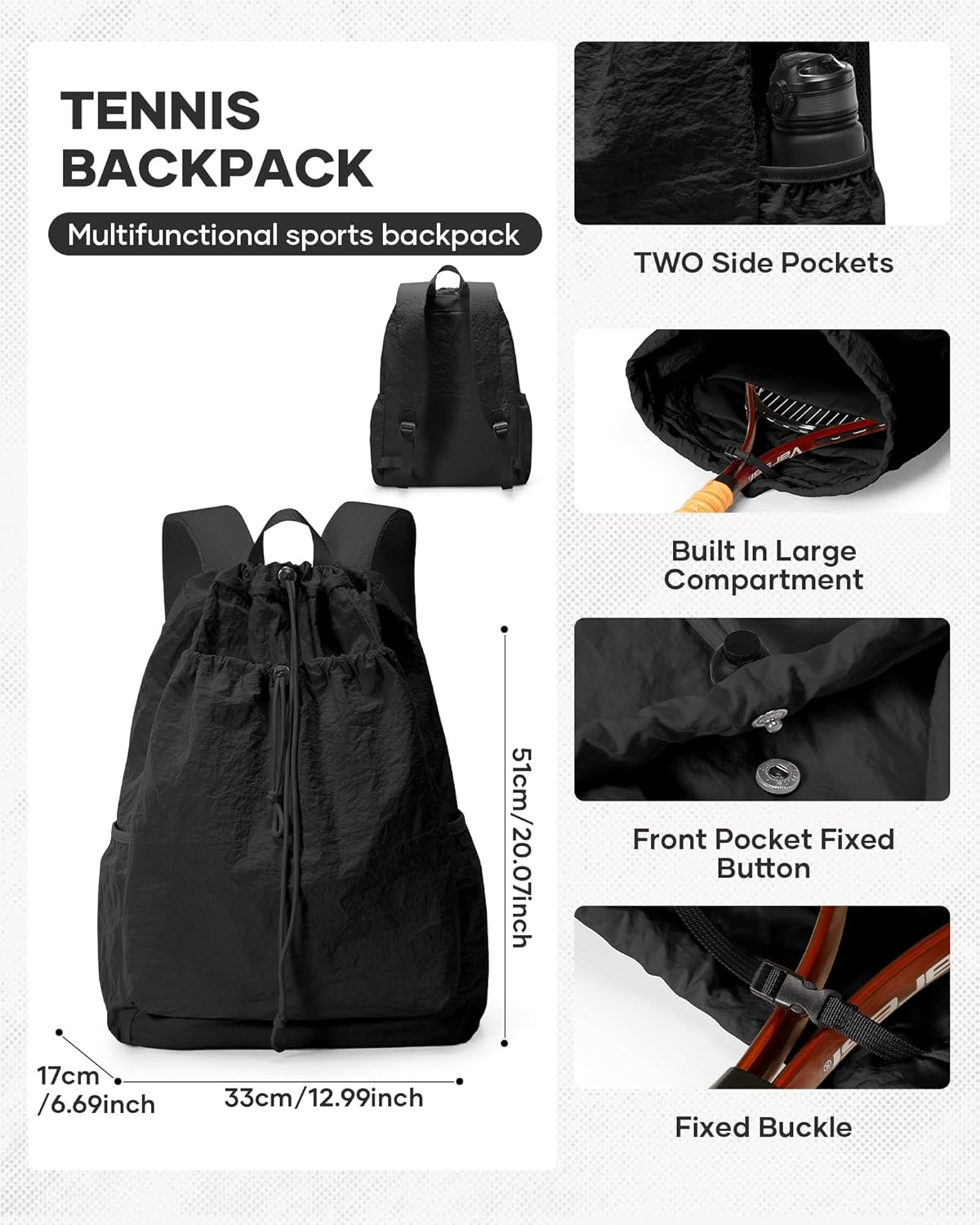 Pakembl Tennis Racket Bag Women Lightweight Tennis Sports Backpack Men Pickleball Badminton Squash Racket Bag - A02-Lotus Pink image number 2