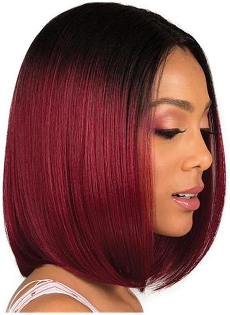 Ladies' Short Wigs Black to Red Gradient Middle-Parted Natural Straight Hair Ladies' Hair Accessories for Daily Wear, Cosplay, Costumes, Halloween Parties (Gradient Burgundy) image number 1