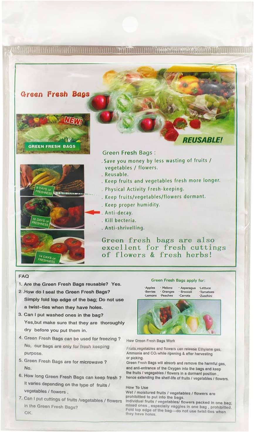 Keep It Fresh Produce Bags Reusable Freshness Green Bags for Fruits & Vegetables,Food Storage Bags Keeps Fruits, Vegetables and Cut Flowers,Fresh Longer image number 2