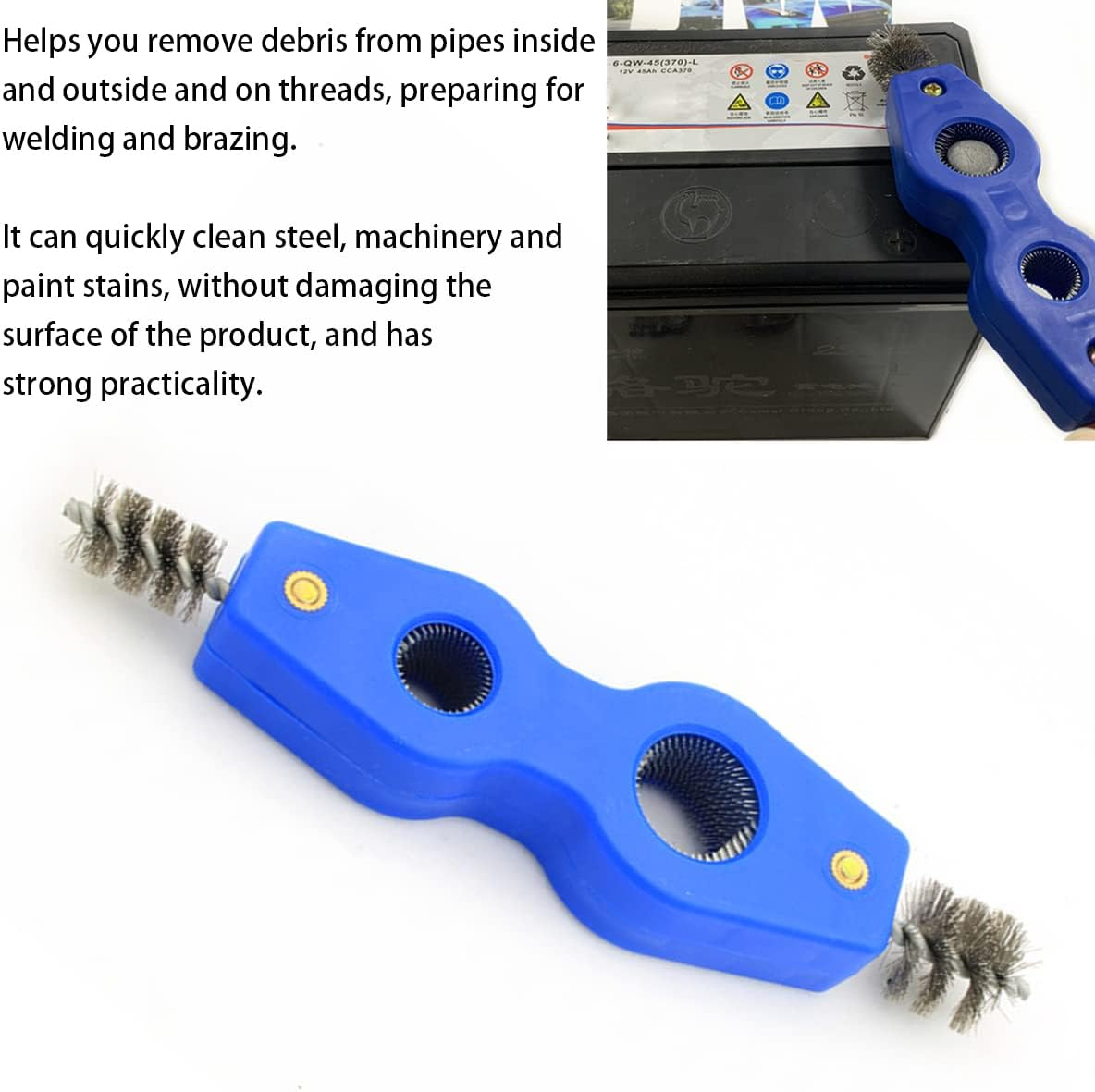 AICEL 2 Pieces Car Battery Terminal Cleaners, 4 in 1 Car Battery Cleaning Brush with Steel Wire, Anti-Corrosion Battery Terminals Machine Parts Cleaning Tools Universal for Automotive and Marine image number 4