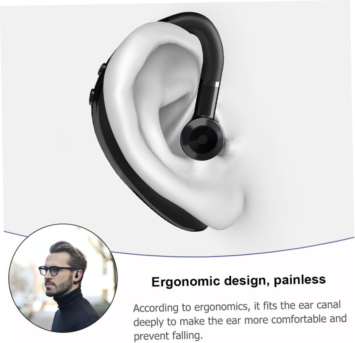 FUNNETOYU Wireless Earphone Single-Side Earbud with Long Battery Life for Driving and Workout, Wireless Earpiece in Sleek Black, Business Wearable Wireless Headset image number 4