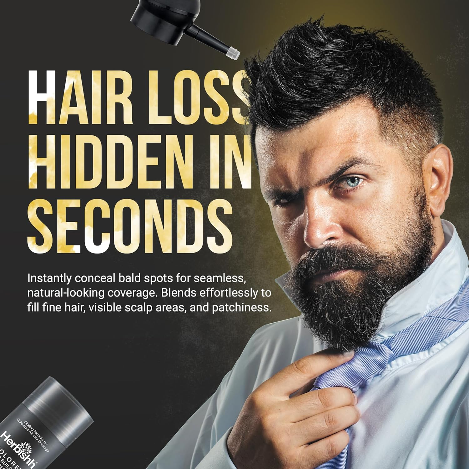 Herbishh Koloret Hair Building Fibers &ndash; Black Powder for Thinning Hair, Instant Bald Spot Cover up & Scalp Concealer &ndash; Sweat-Proof & Water-Resistant Hair Thickening Fibers for Men & Women, 12G image number 2