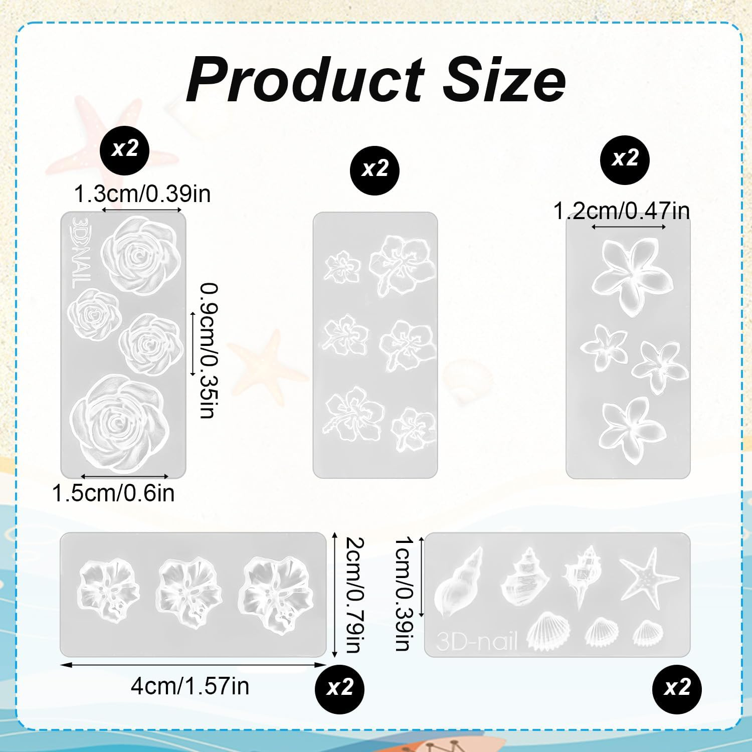 10Pcs Silicone Nail Molds, 3D Flower Shell Plumeria Rose Daisy Nail Charm Molds Art Tools for 3D Acrylic Gel Nails Design Manicure Decoration image number 1